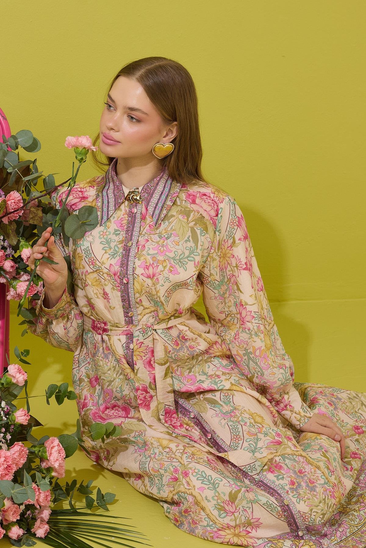 Serenity Vual Baskılı Nervürlü Pamuk Elbise 