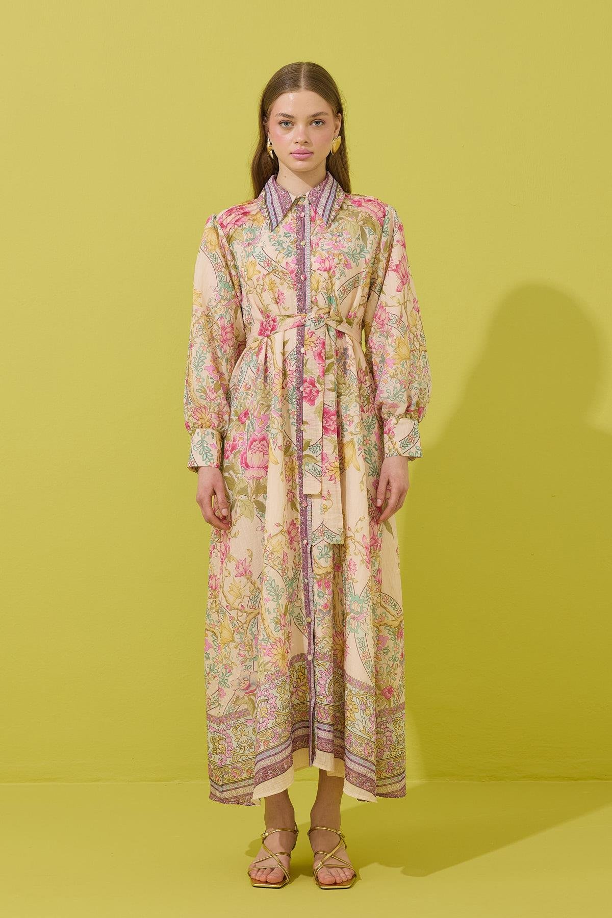 Serenity Vual Baskılı Nervürlü Pamuk Elbise 