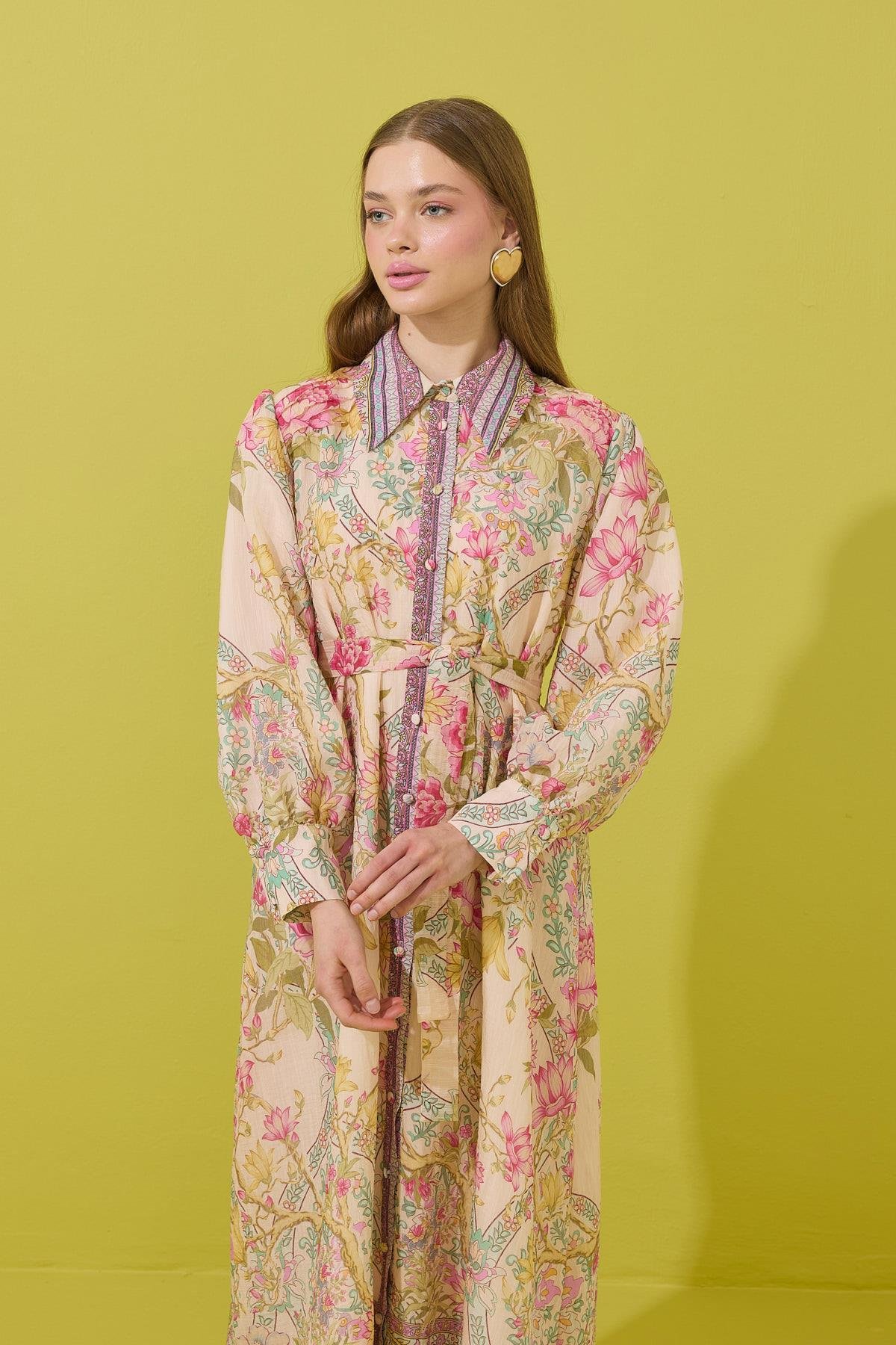 Serenity Vual Baskılı Nervürlü Pamuk Elbise 