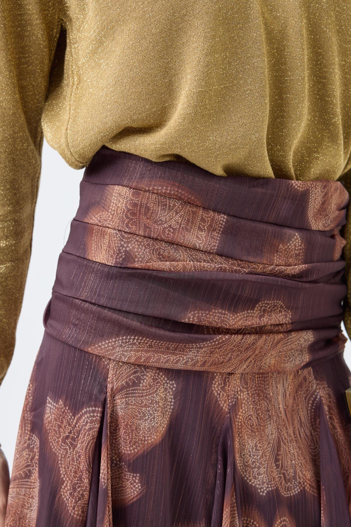 Shadow Drapeli Volanlı Şifon Etek - Kahverengi