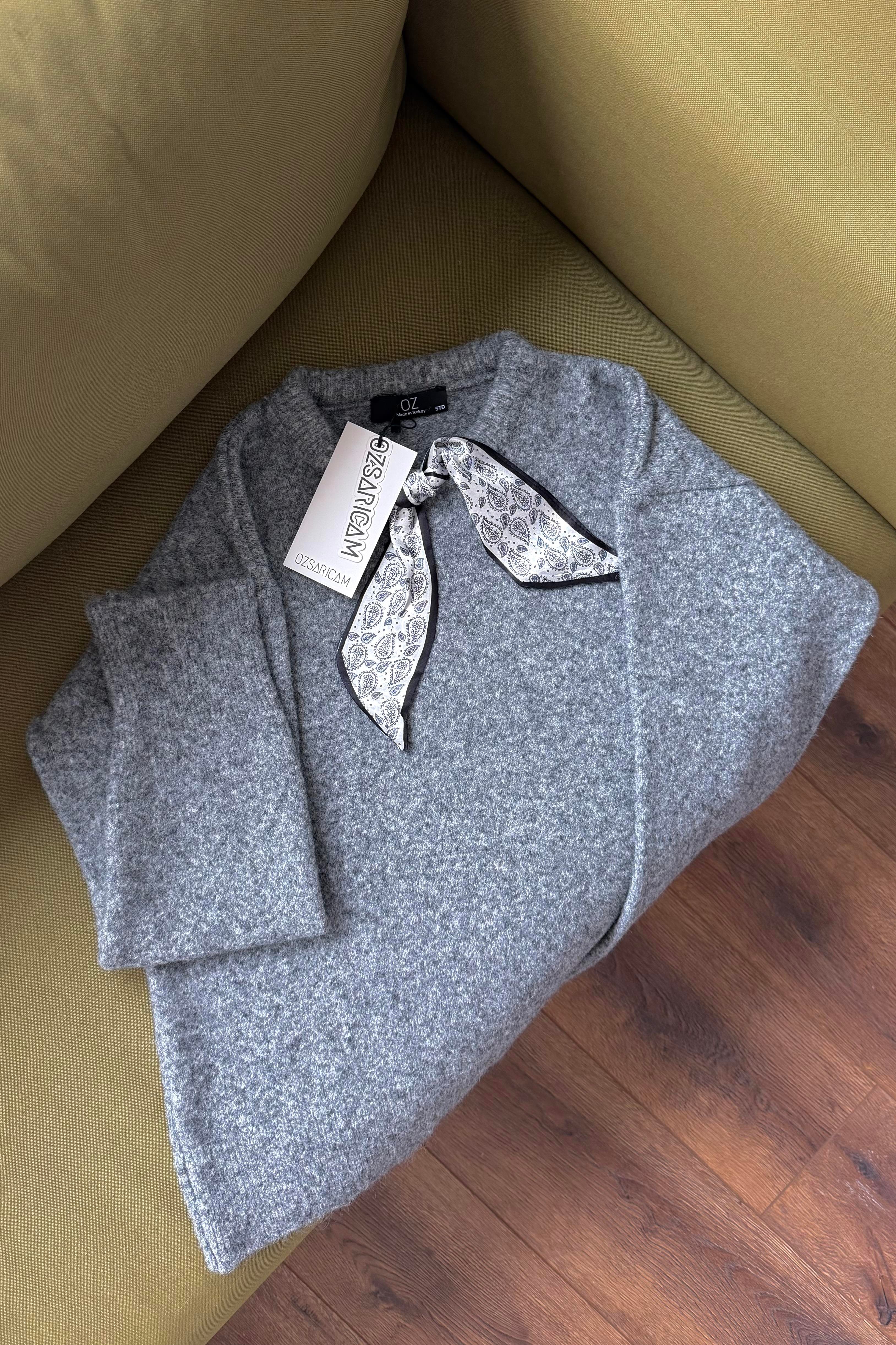 Sicily Fularlı Kazak - Gri