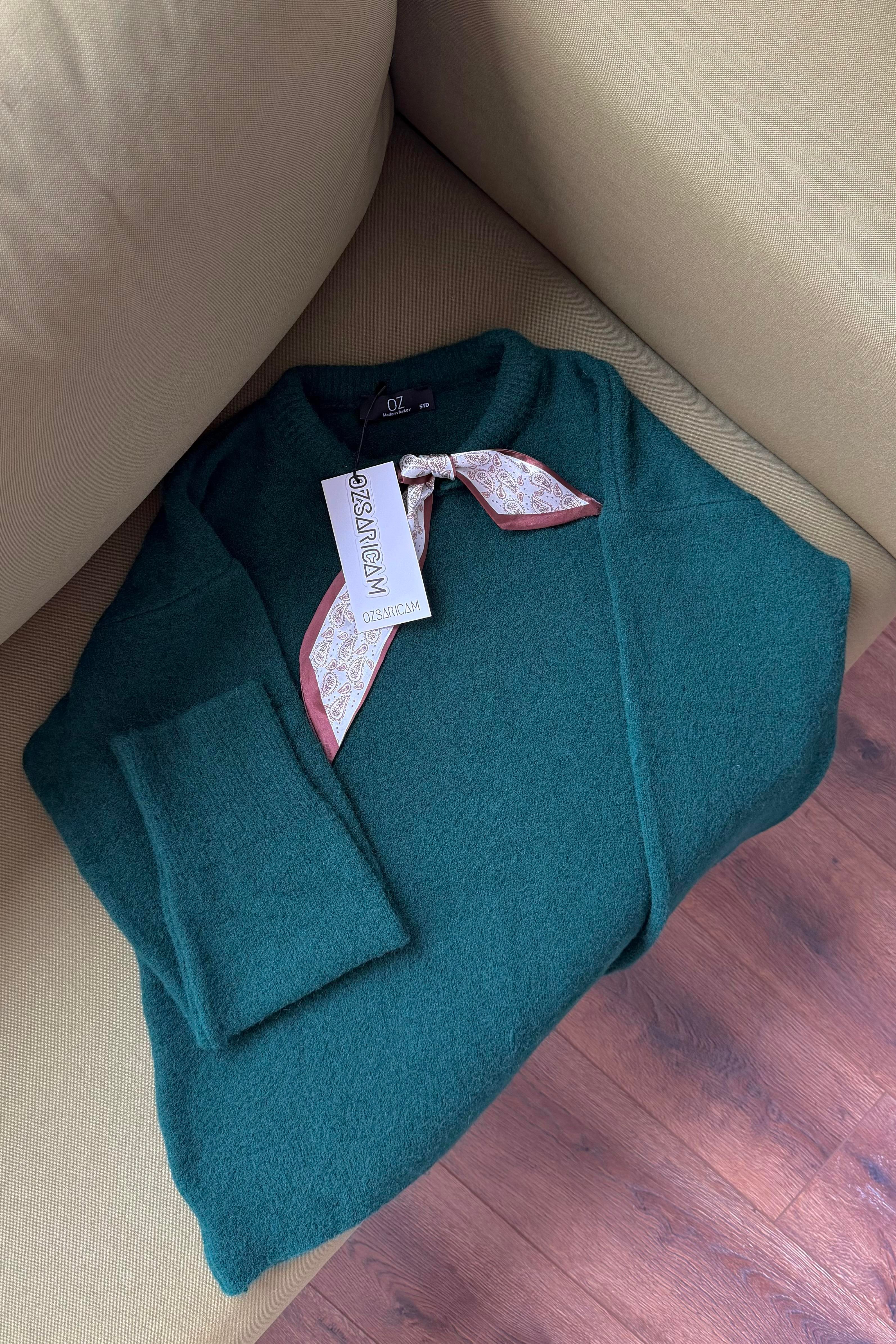 Sicily Fularlı Kazak - Zümrüt Yeşil 