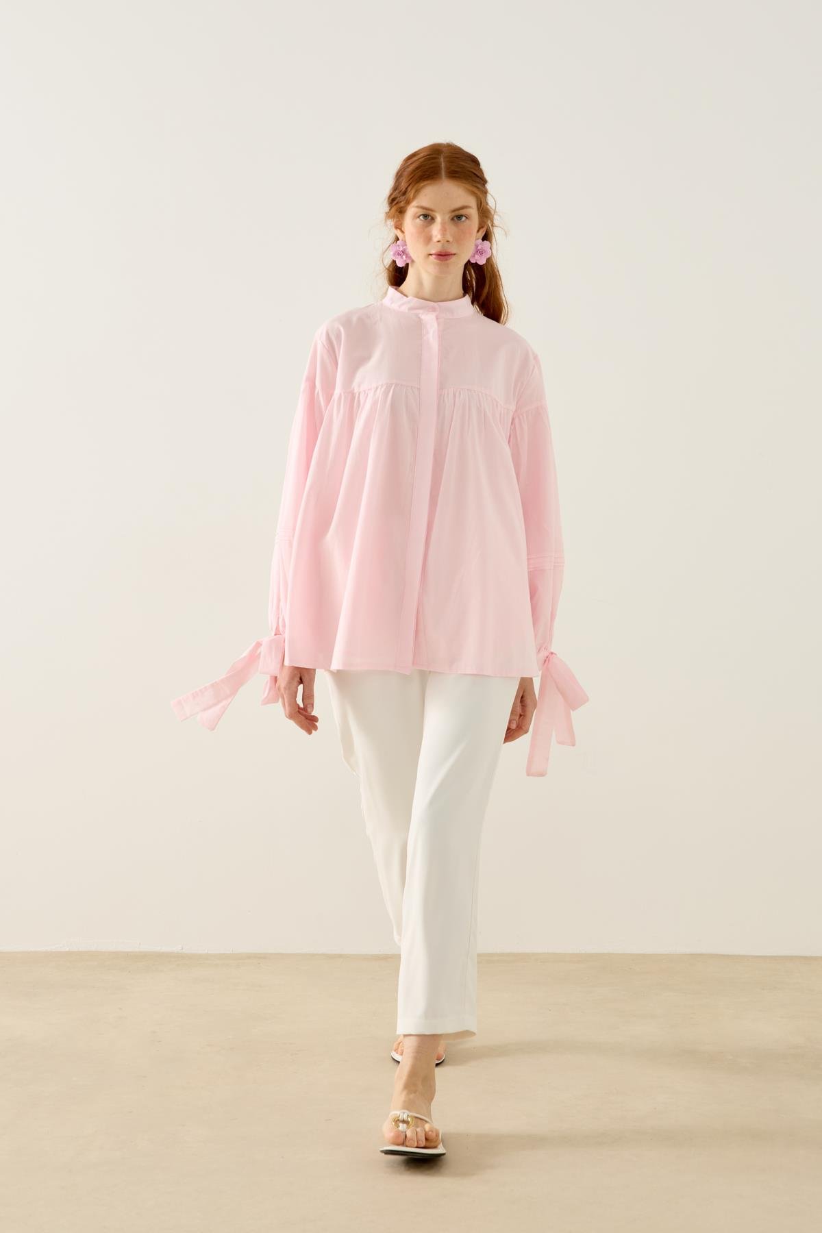 Sienna Allerli Robalı Vual Gömlek - Pembe