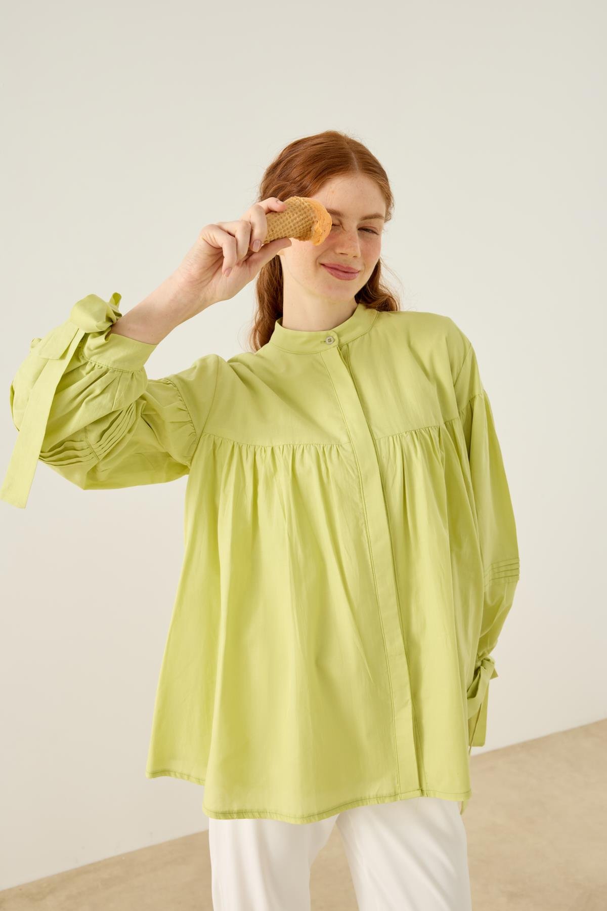 Sienna Allerli Robalı Vual Gömlek - Yeşil