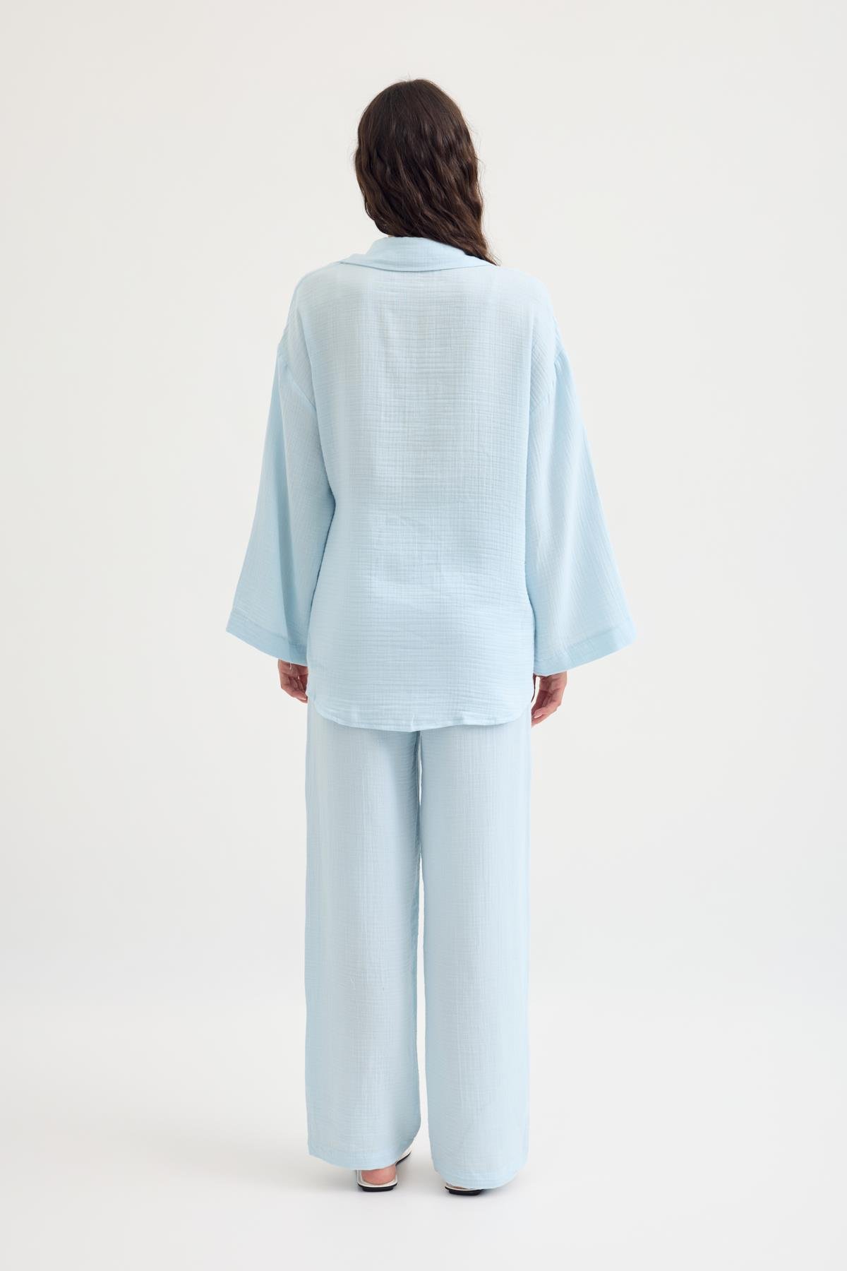 Simon Düğmeli Müslin Takım - Bebe mavi 