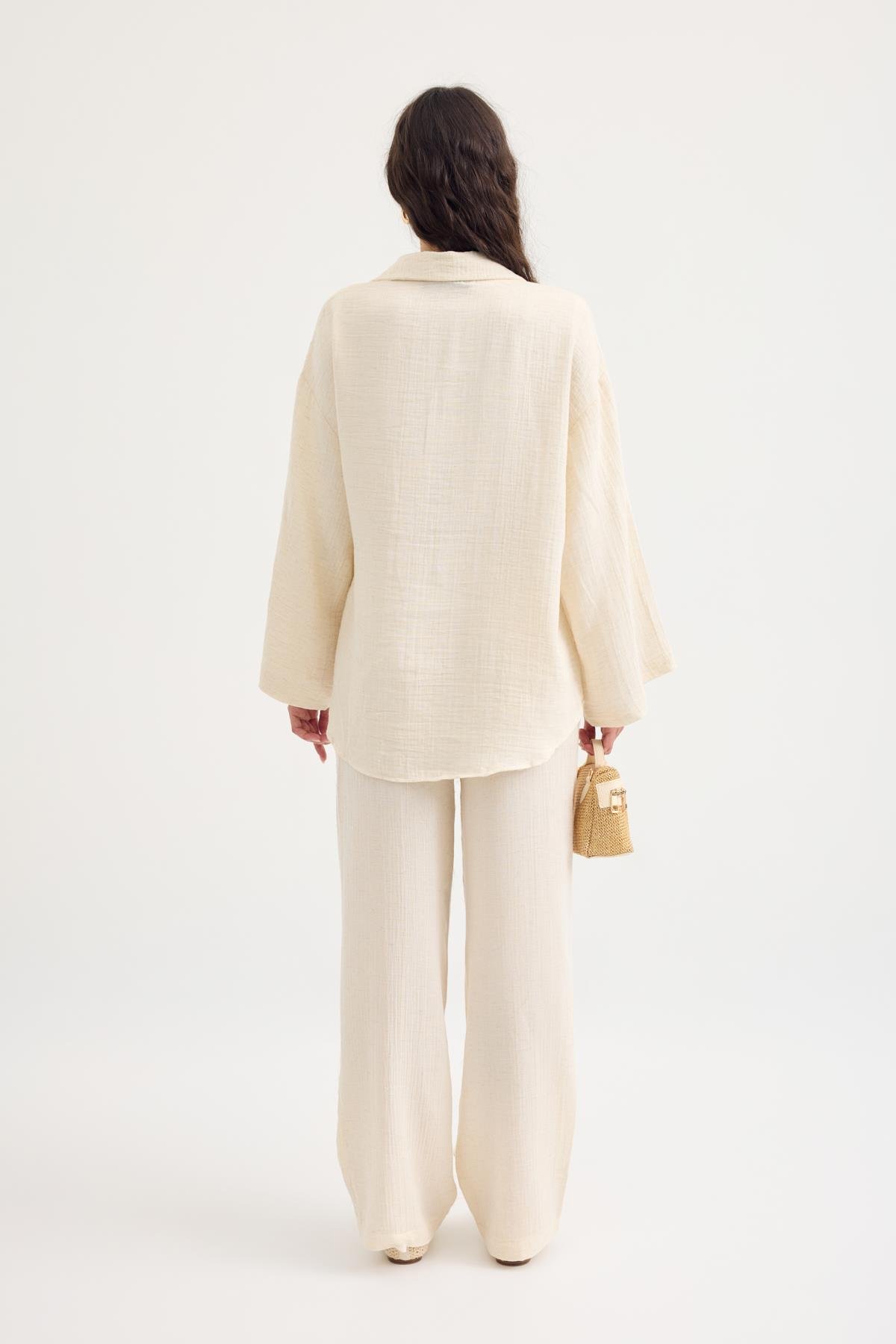 Simon Düğmeli Müslin Takım - Natural
