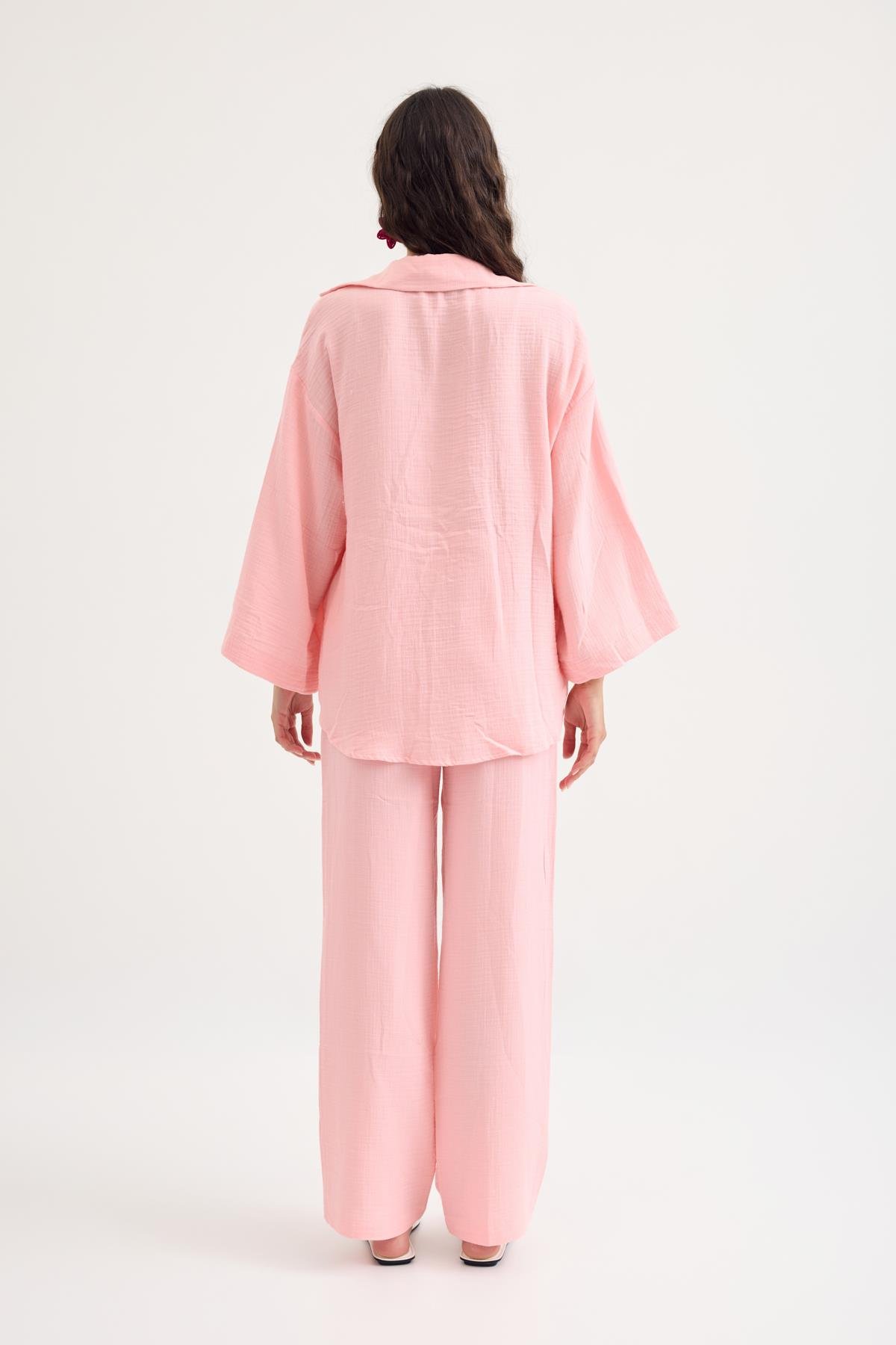 Simon Düğmeli Müslin Takım - Pembe