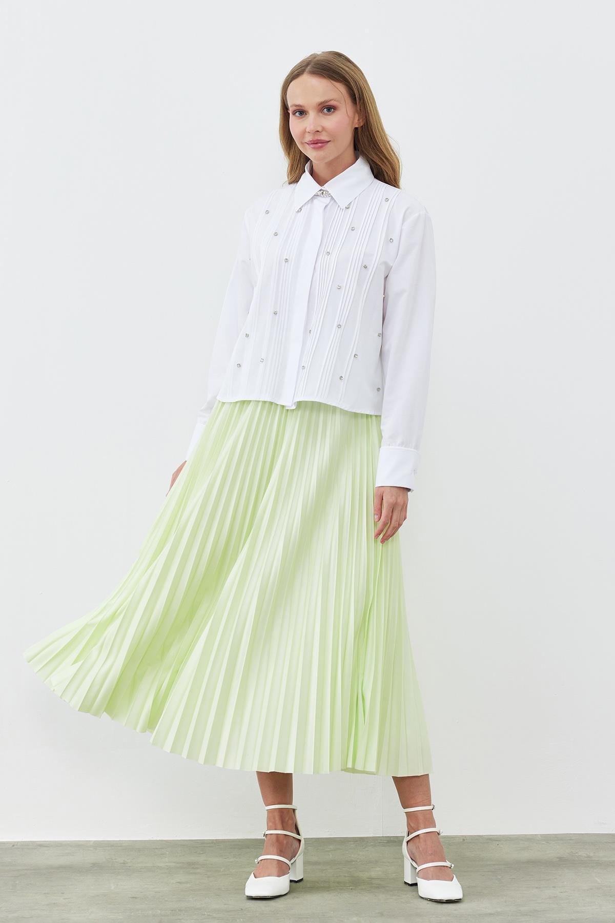 SINDY PİLİSELİ ETEK - AÇIK YEŞİL