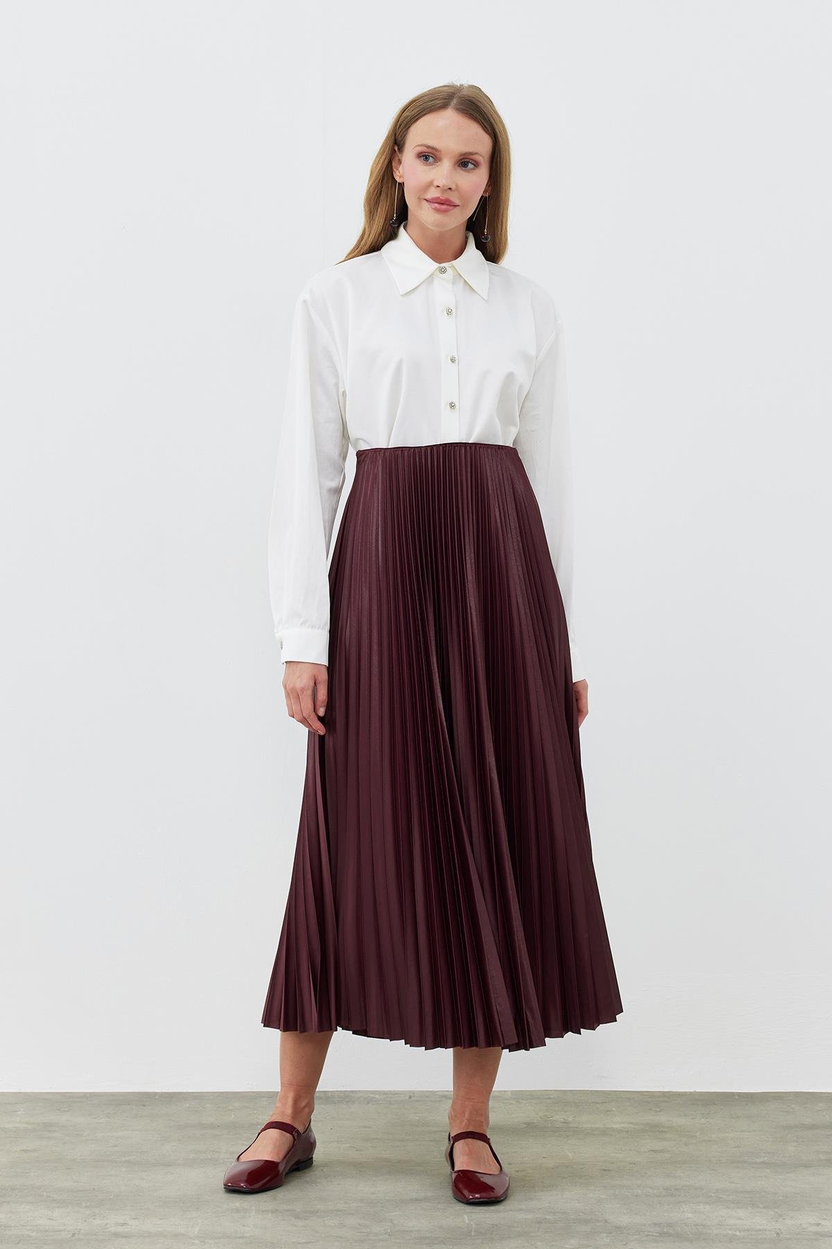 SINDY PİLİSELİ ETEK - BORDO 