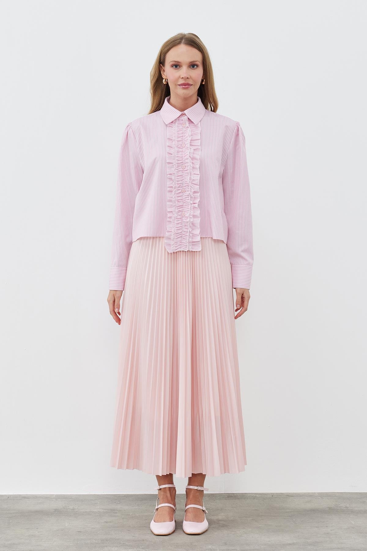 SINDY PİLİSELİ ETEK - PEMBE