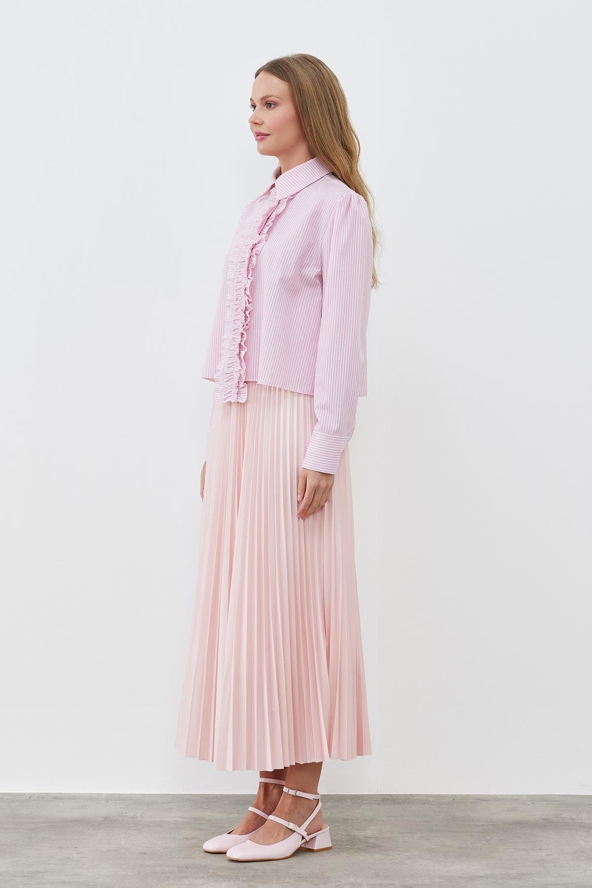 SINDY PİLİSELİ ETEK - PEMBE