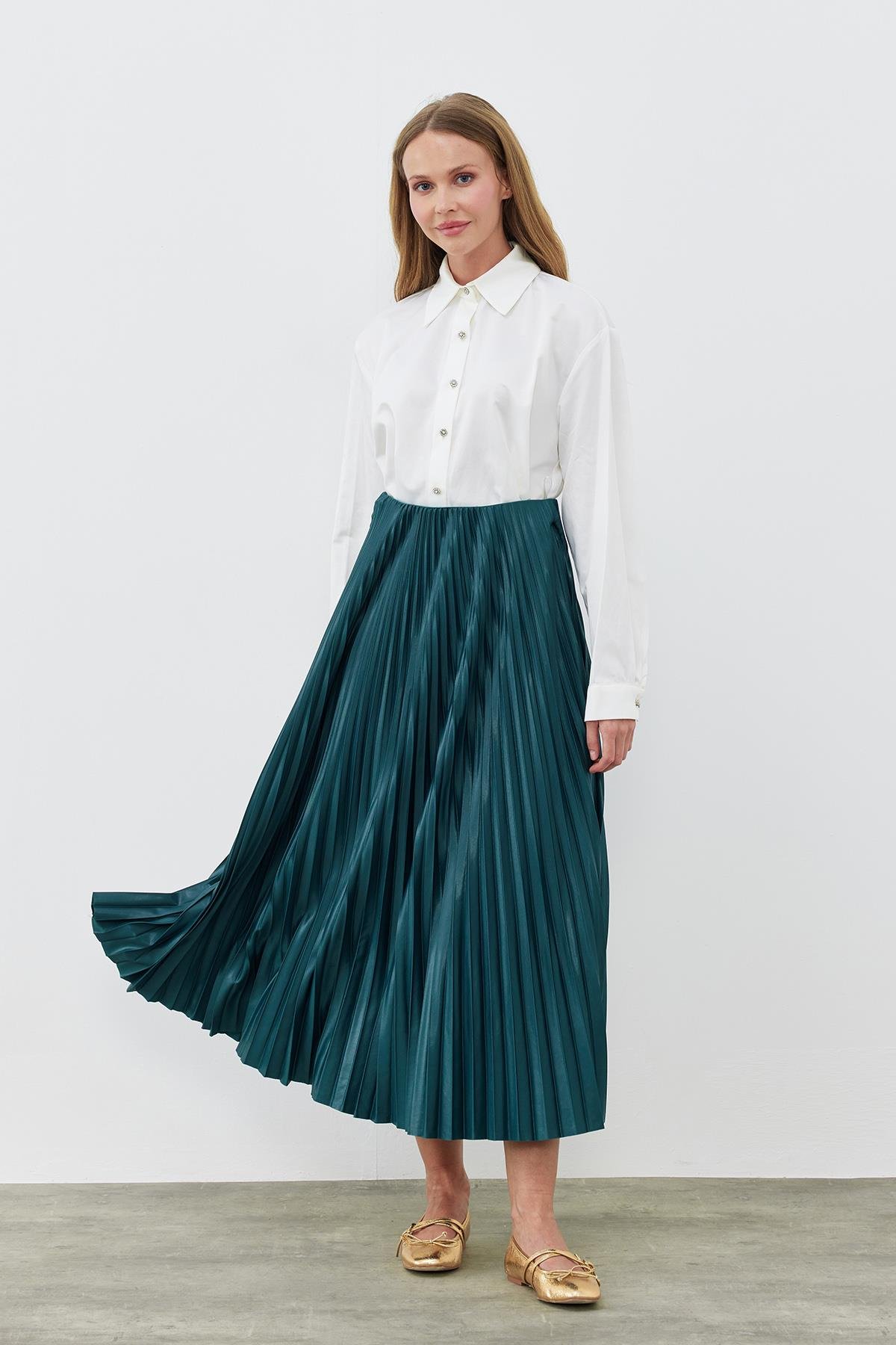 SINDY PİLİSELİ ETEK - ZÜMRÜT YEŞİL 