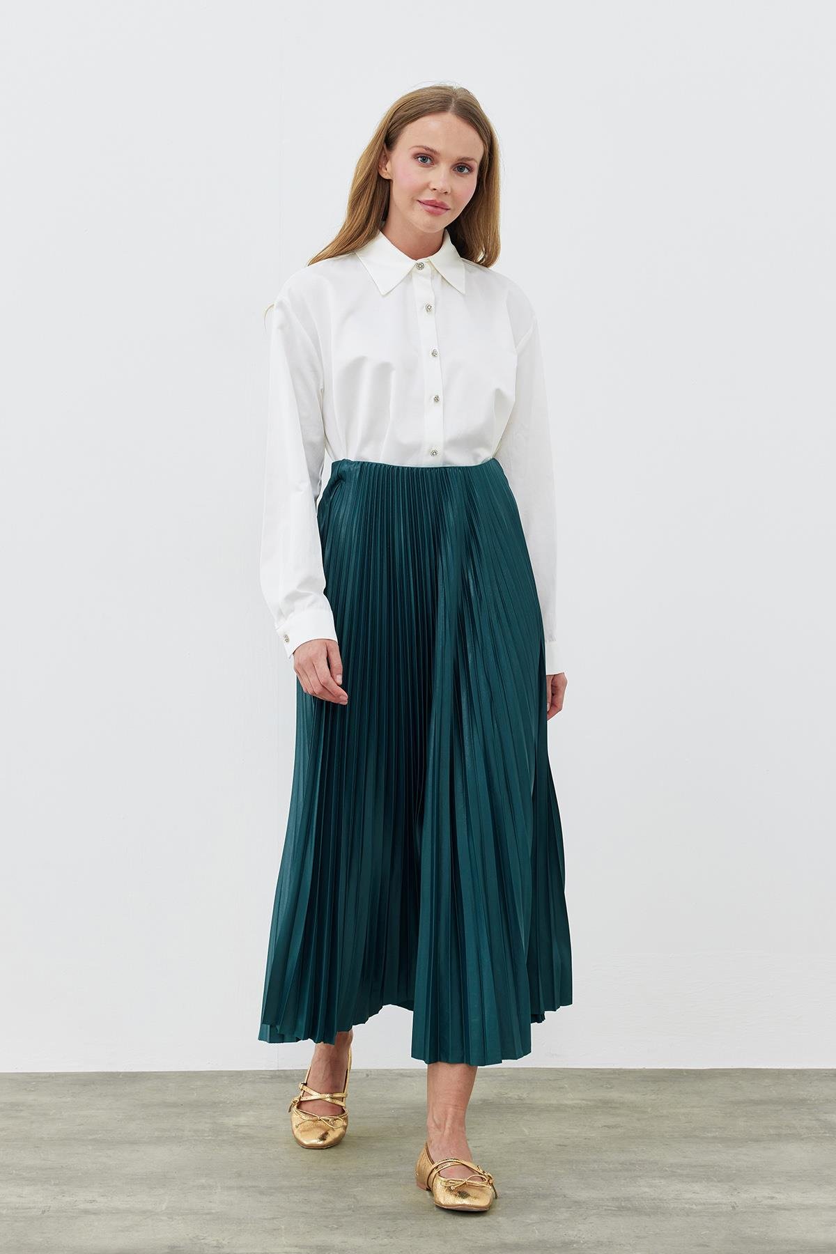 SINDY PİLİSELİ ETEK - ZÜMRÜT YEŞİL 