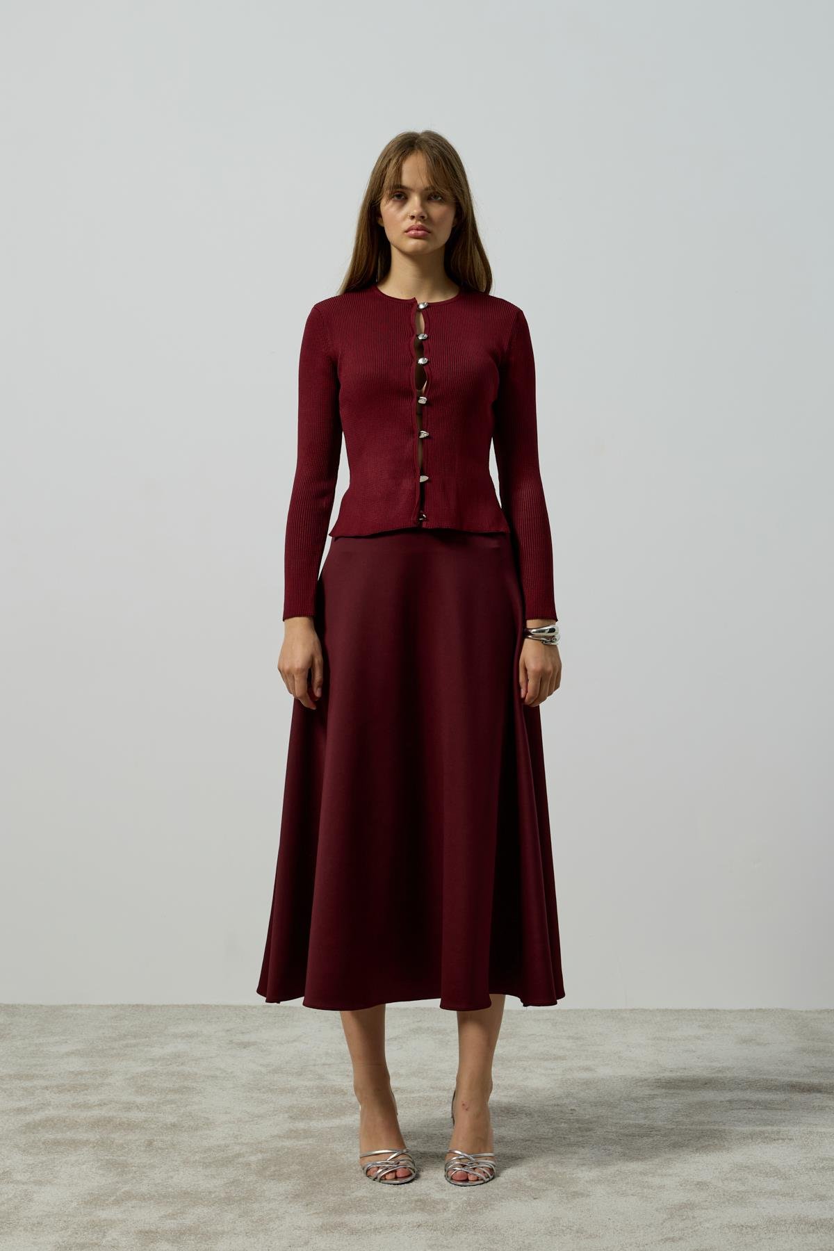 Sofia Fitilli Örme Hırka - Bordo