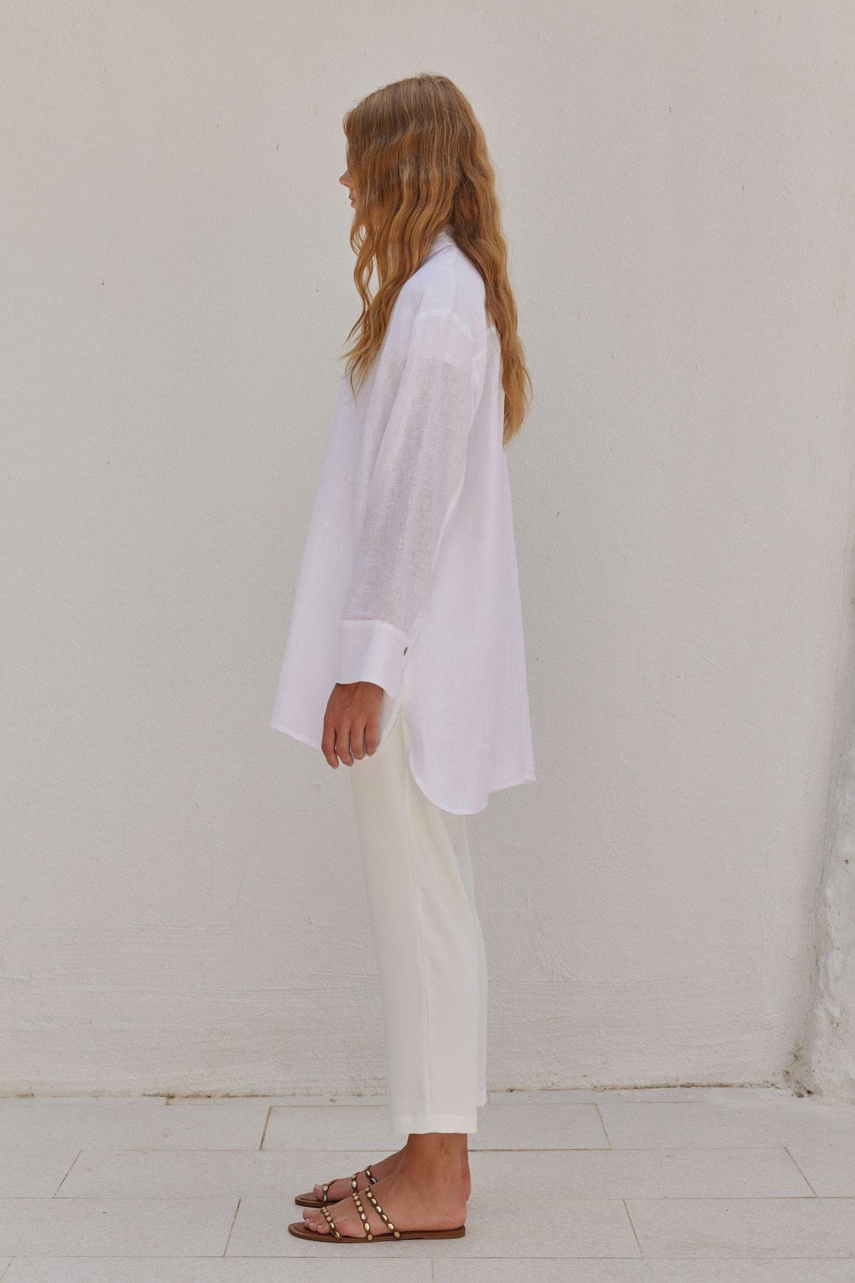 Sofya Linen Oversize Gömlek- Beyaz