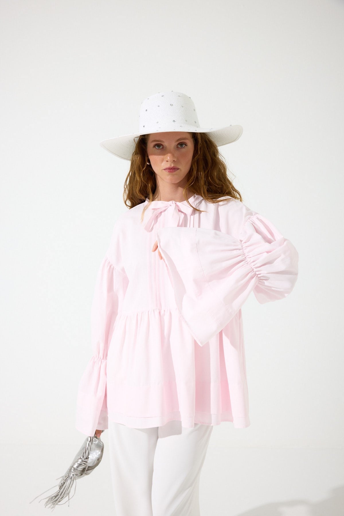 Sofya Nervürlü Robalı Poplin Gömlek - Pembe 
