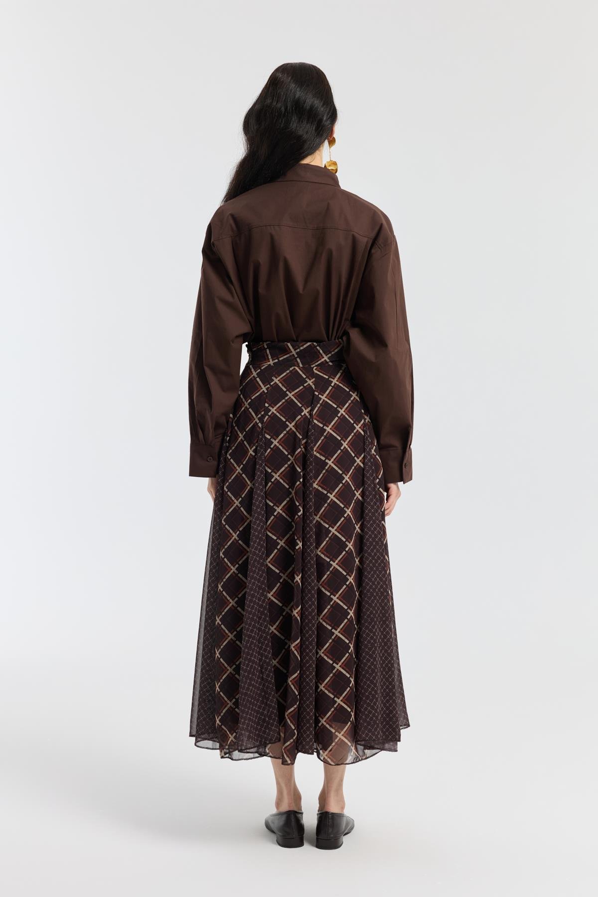 Sonya Desenli Şifon Parçalı Etek - Camel