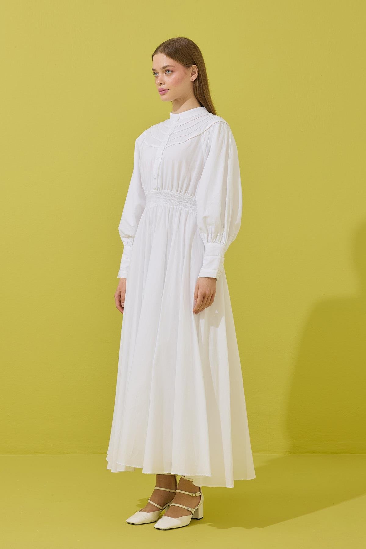 Sophie Gipeli  Kloş Vual Elbise - Beyaz