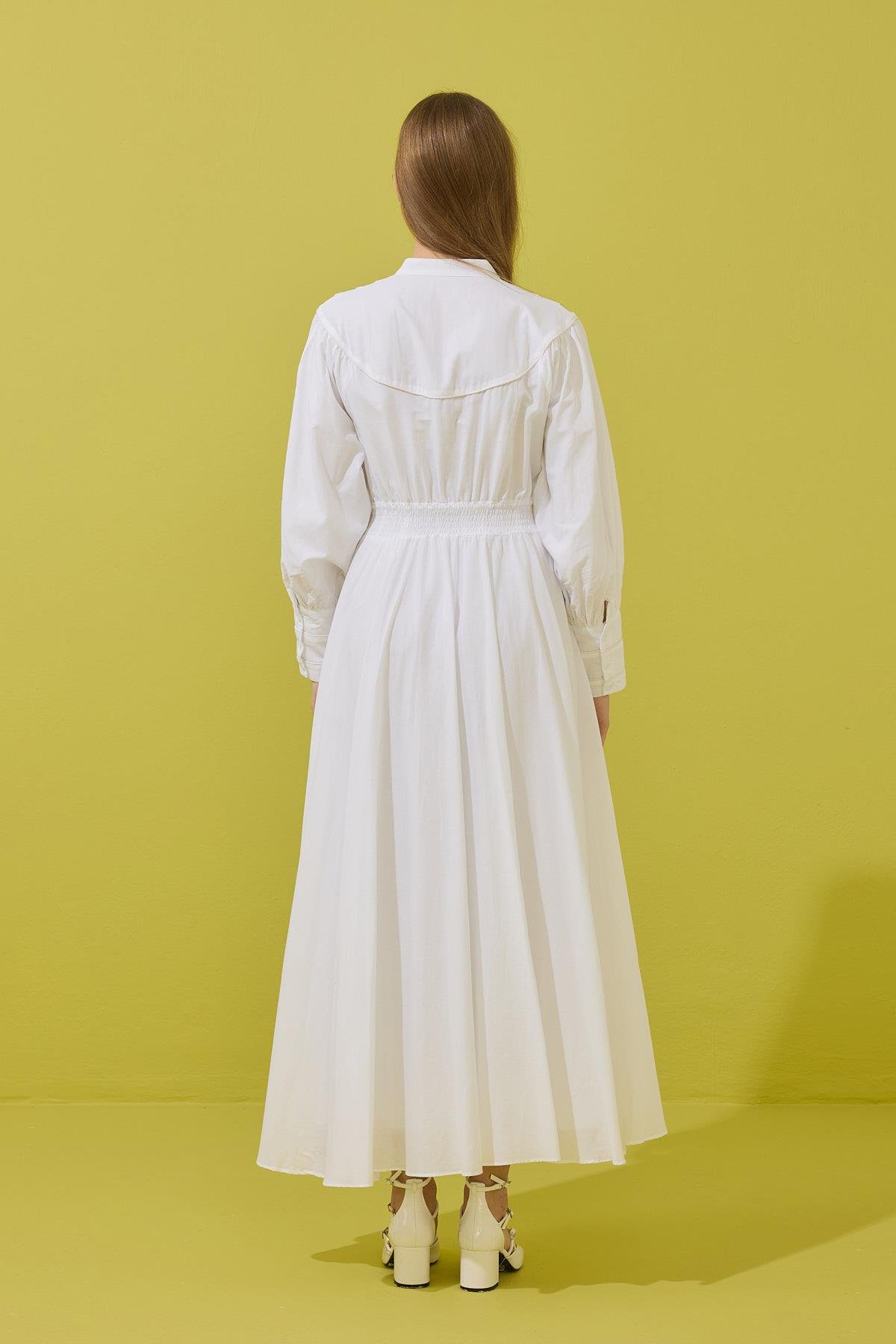 Sophie Gipeli  Kloş Vual Elbise - Beyaz