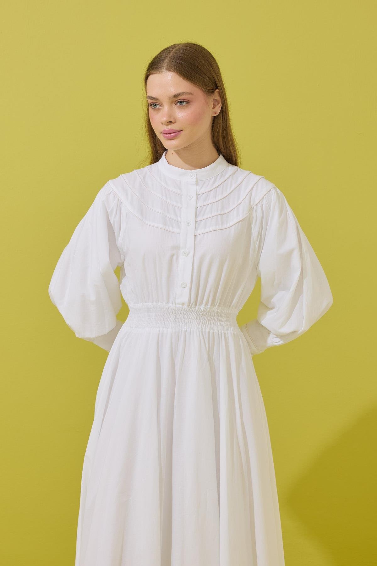 Sophie Gipeli  Kloş Vual Elbise - Beyaz