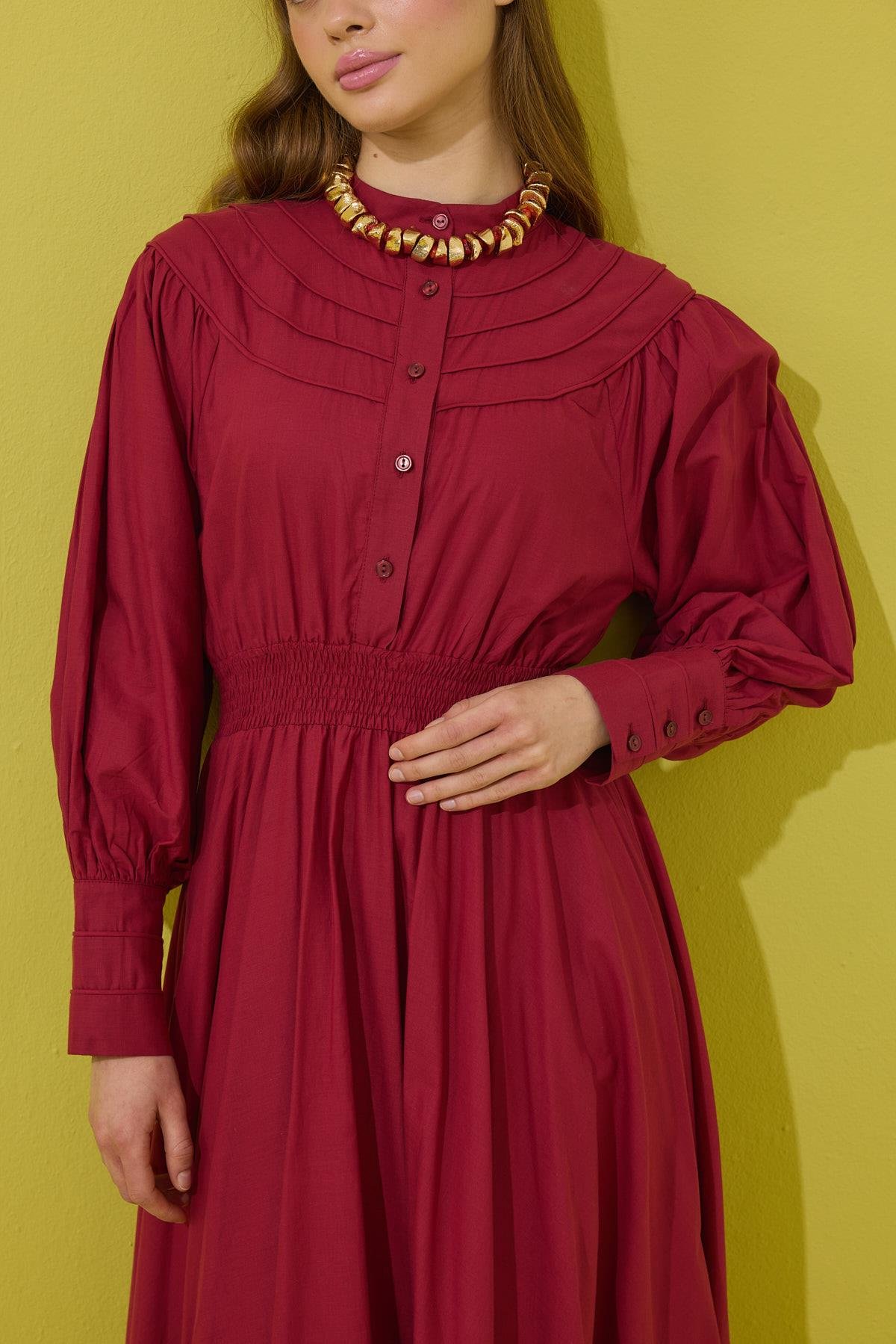 Sophie Gipeli  Kloş Vual Elbise - Bordo 