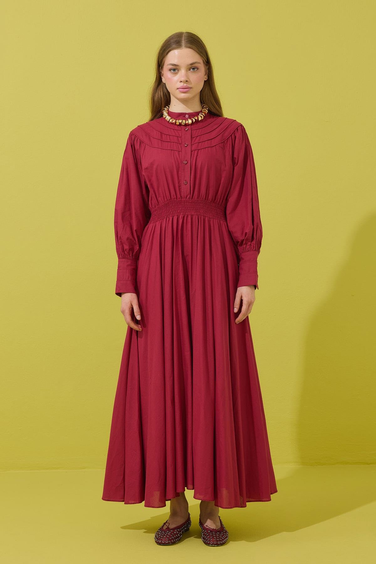 Sophie Gipeli  Kloş Vual Elbise - Bordo 