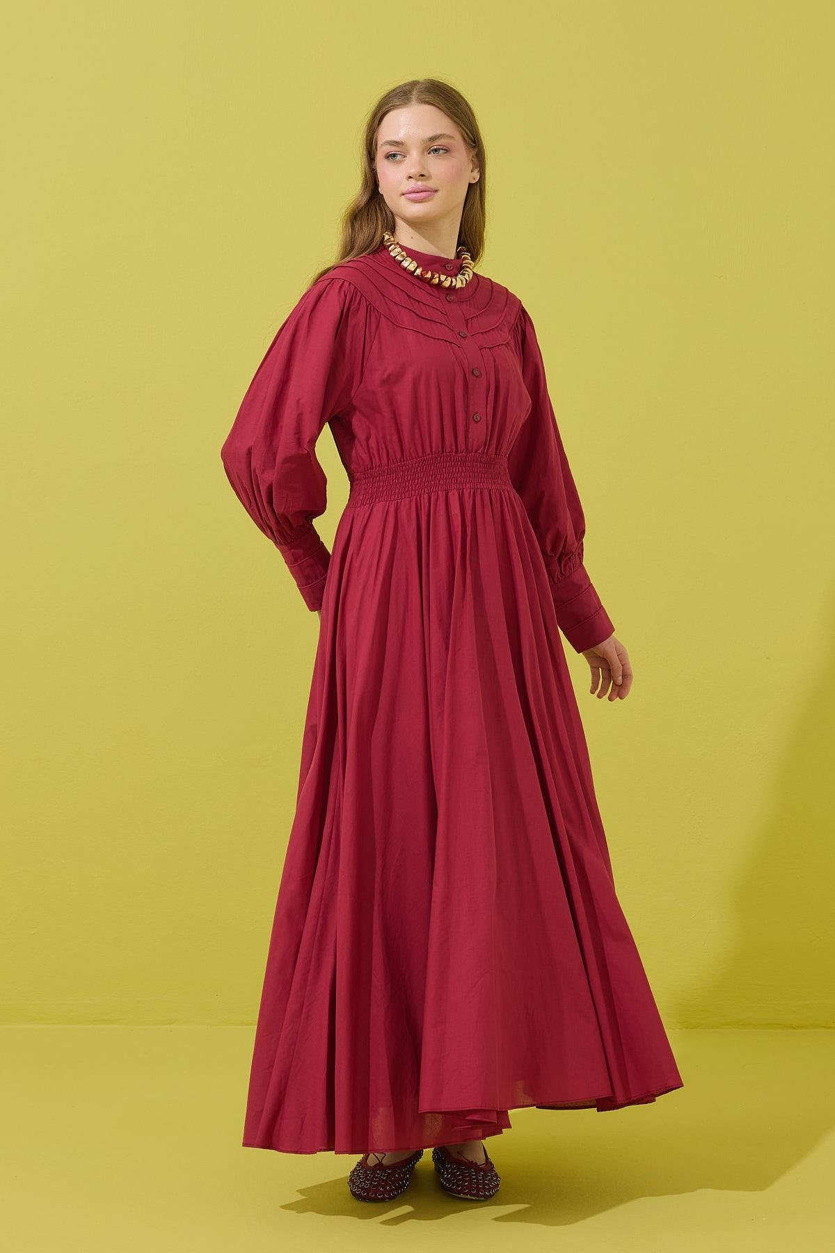 Sophie Gipeli  Kloş Vual Elbise - Bordo 