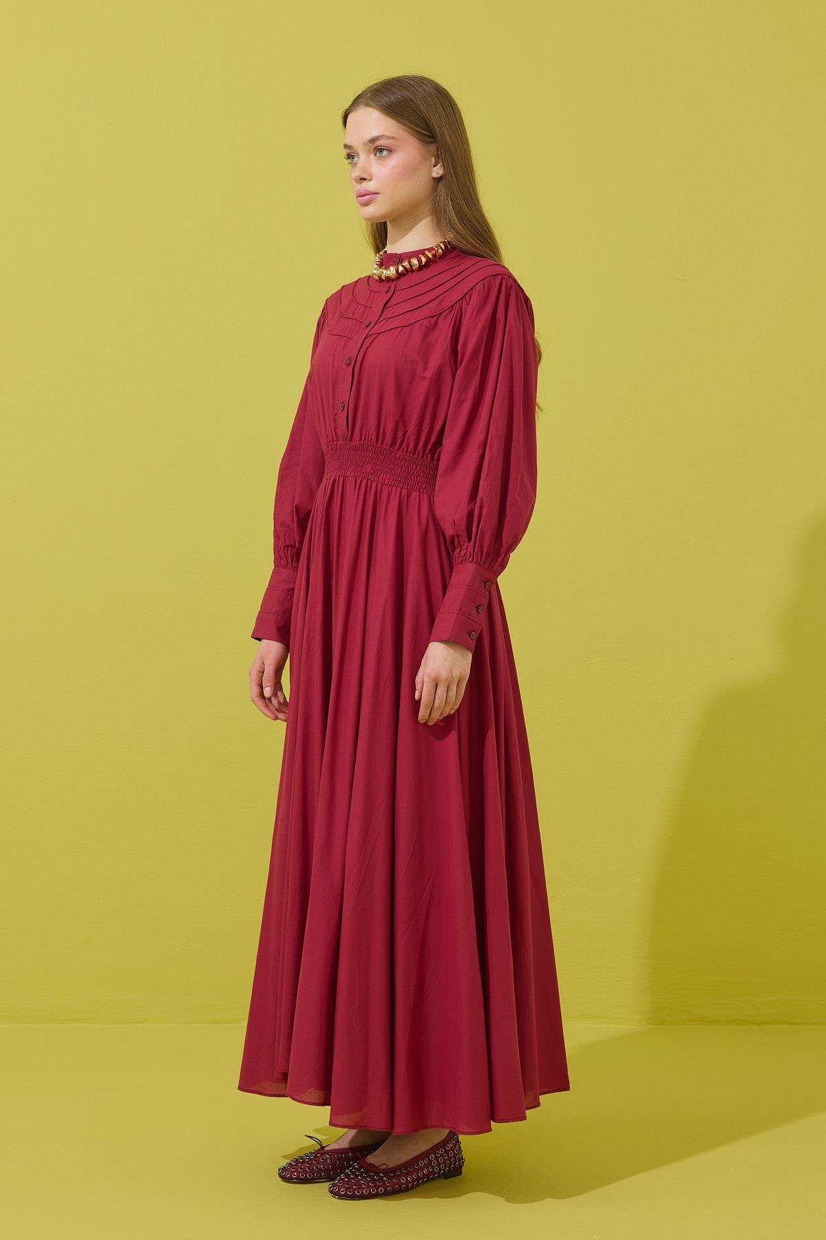 Sophie Gipeli  Kloş Vual Elbise - Bordo 