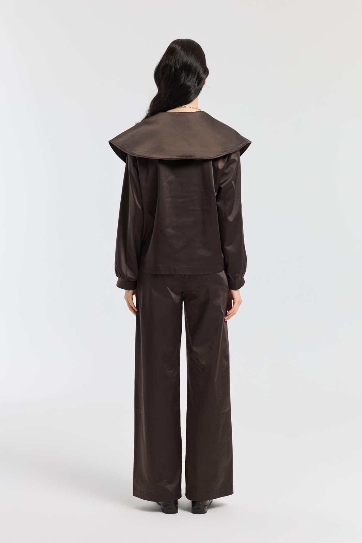 Sunday Denizci Yaka Saten Takım - Kahverengi