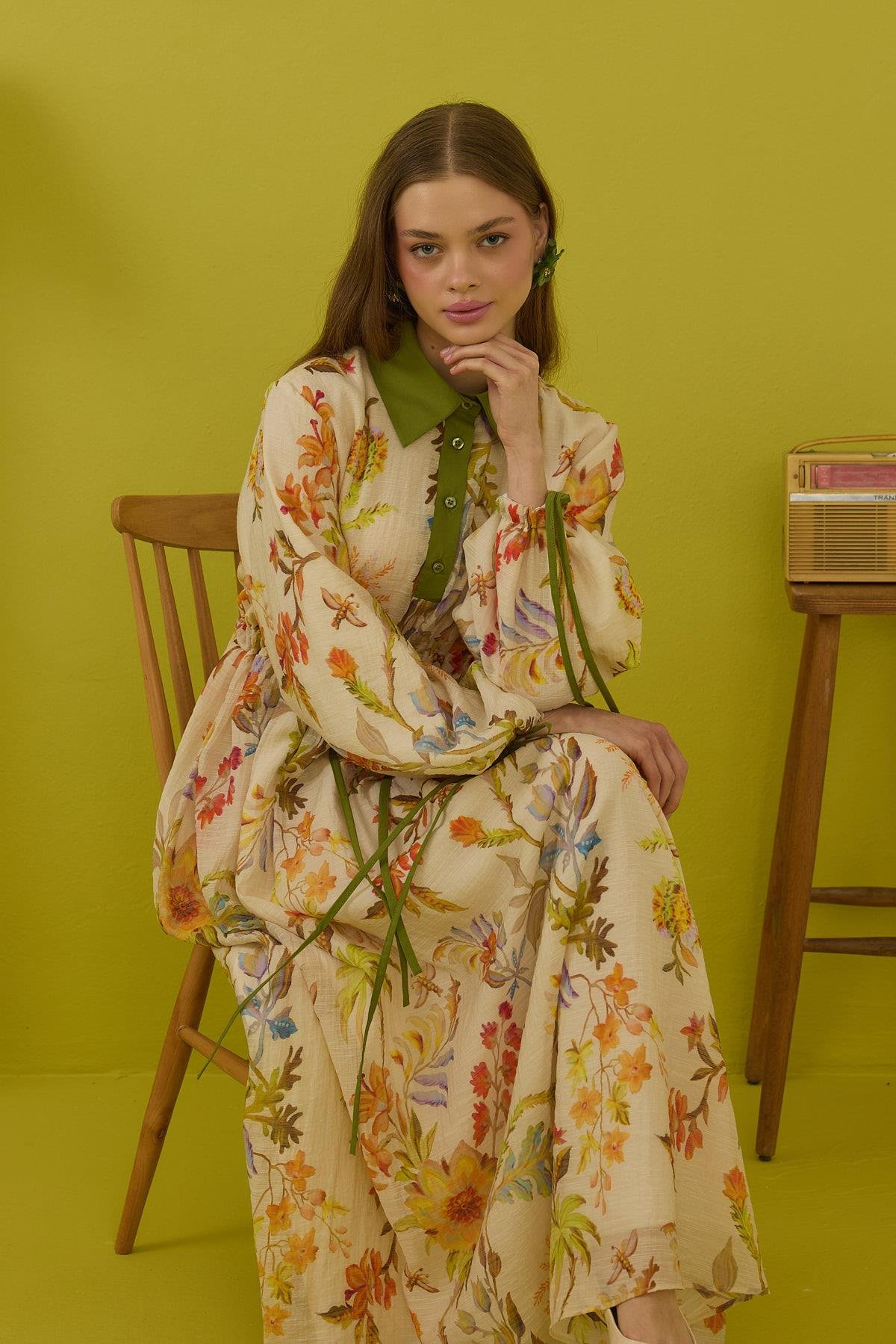 Sunset Vual Baskılı Pamuk Elbise