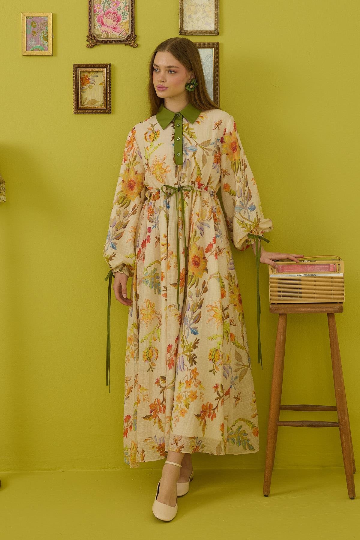 Sunset Vual Baskılı Pamuk Elbise