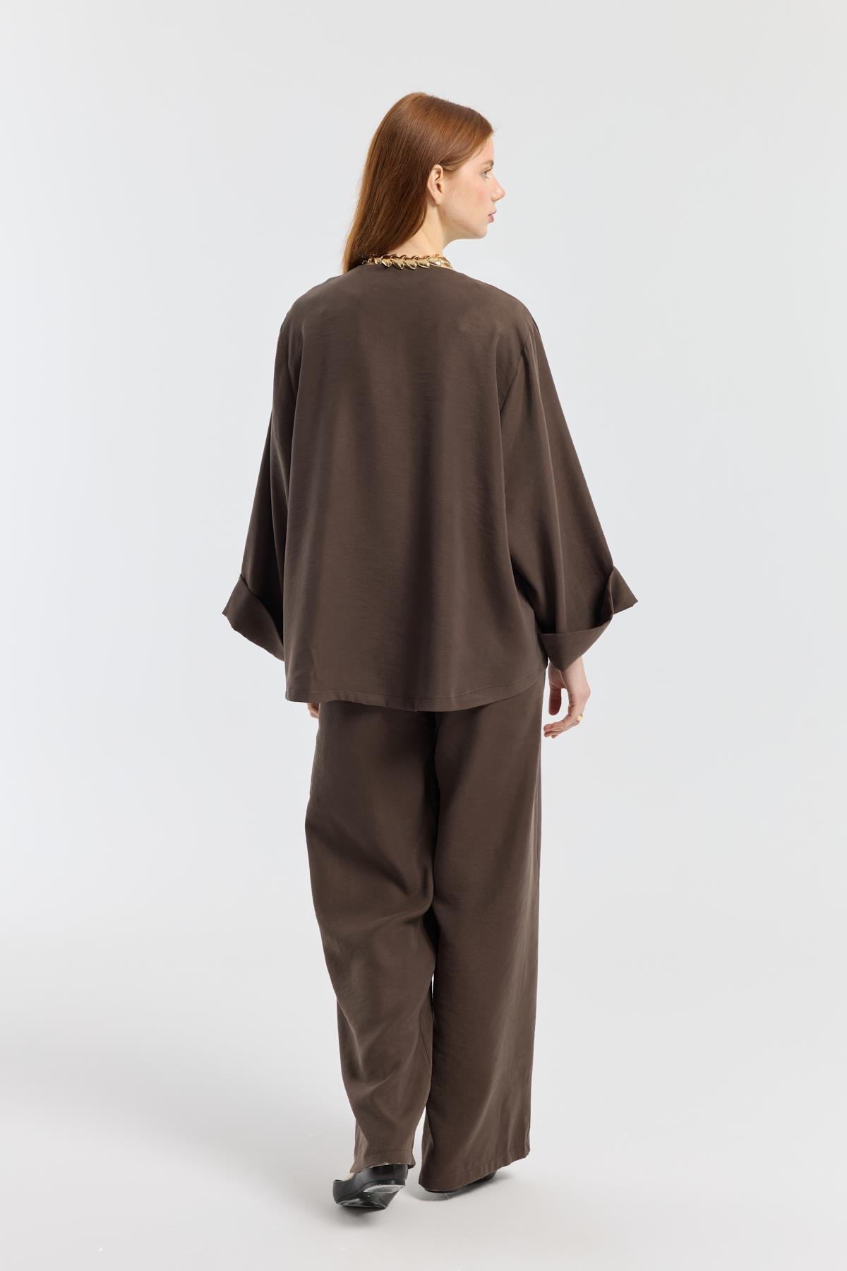 Suzan Britt Düğme Kapamalı Modal Takım  - Kahve