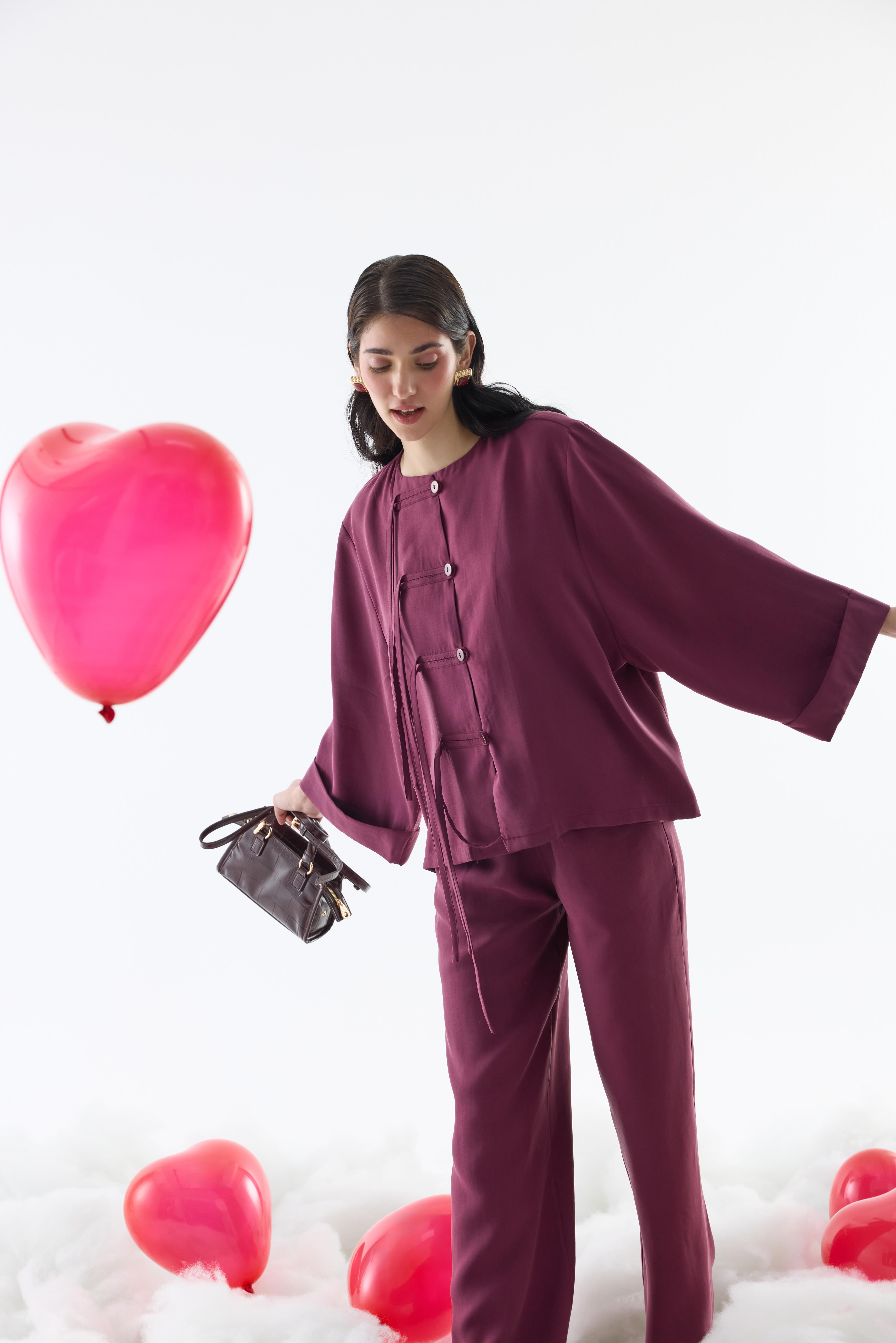 Suzan Britt Düğme Kapamalı Modal Takım - Vişne 