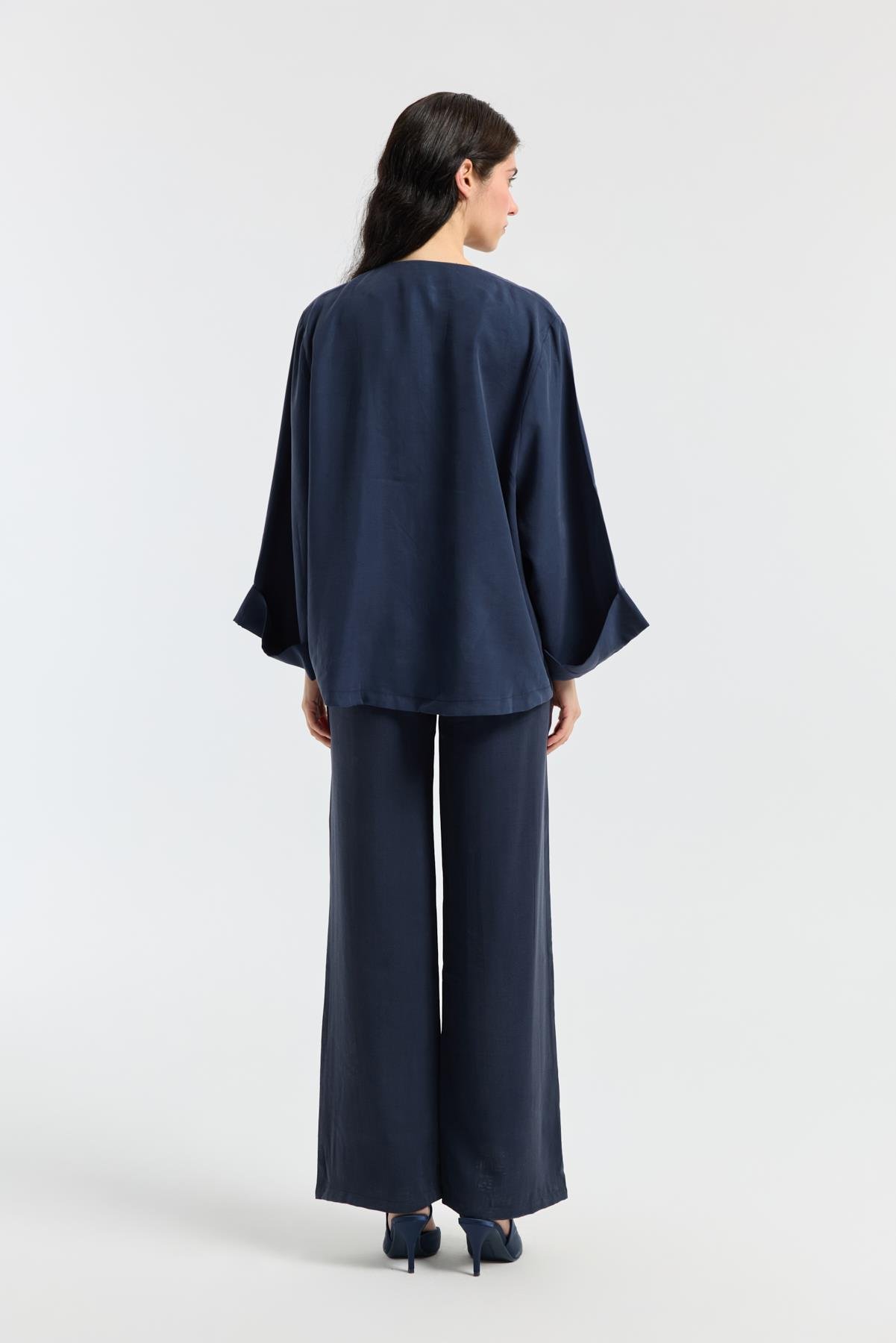 Suzan Britt Düğme Kapamalı Modal Takım - Lacivert