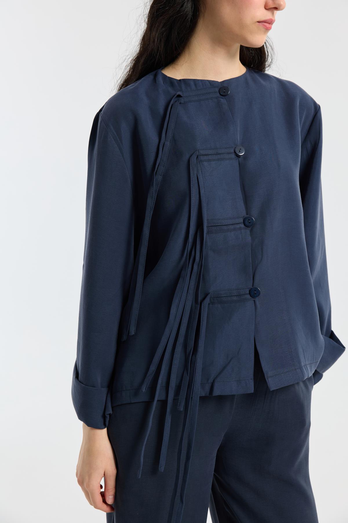 Suzan Britt Düğme Kapamalı Modal Takım - Lacivert