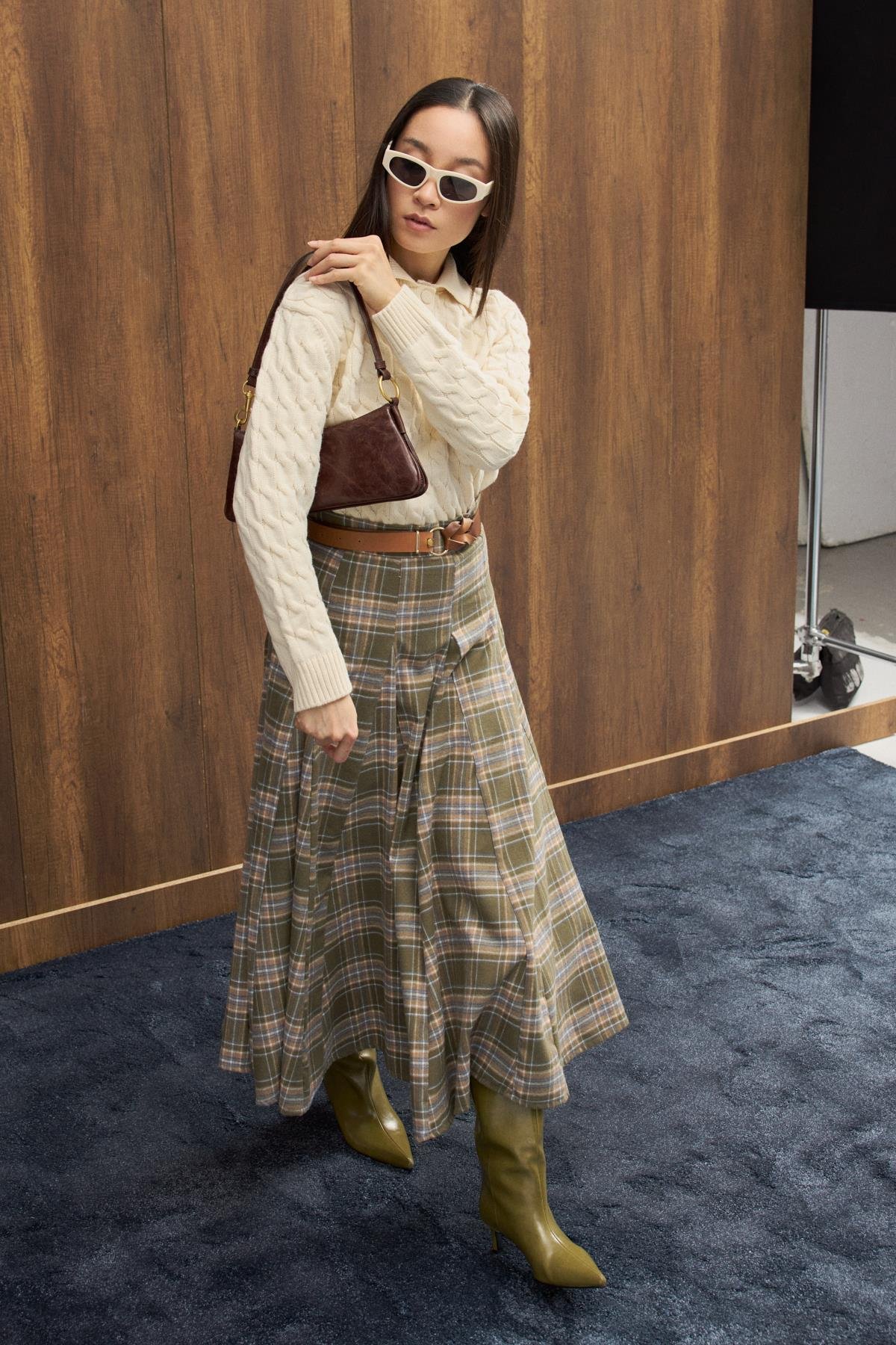 Theo Polo Yaka Saç Örgülü Kazak - Ekru 