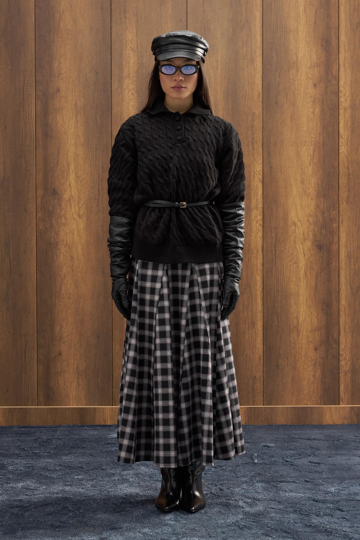 Theo Polo Yaka Saç Örgülü Kazak - Siyah