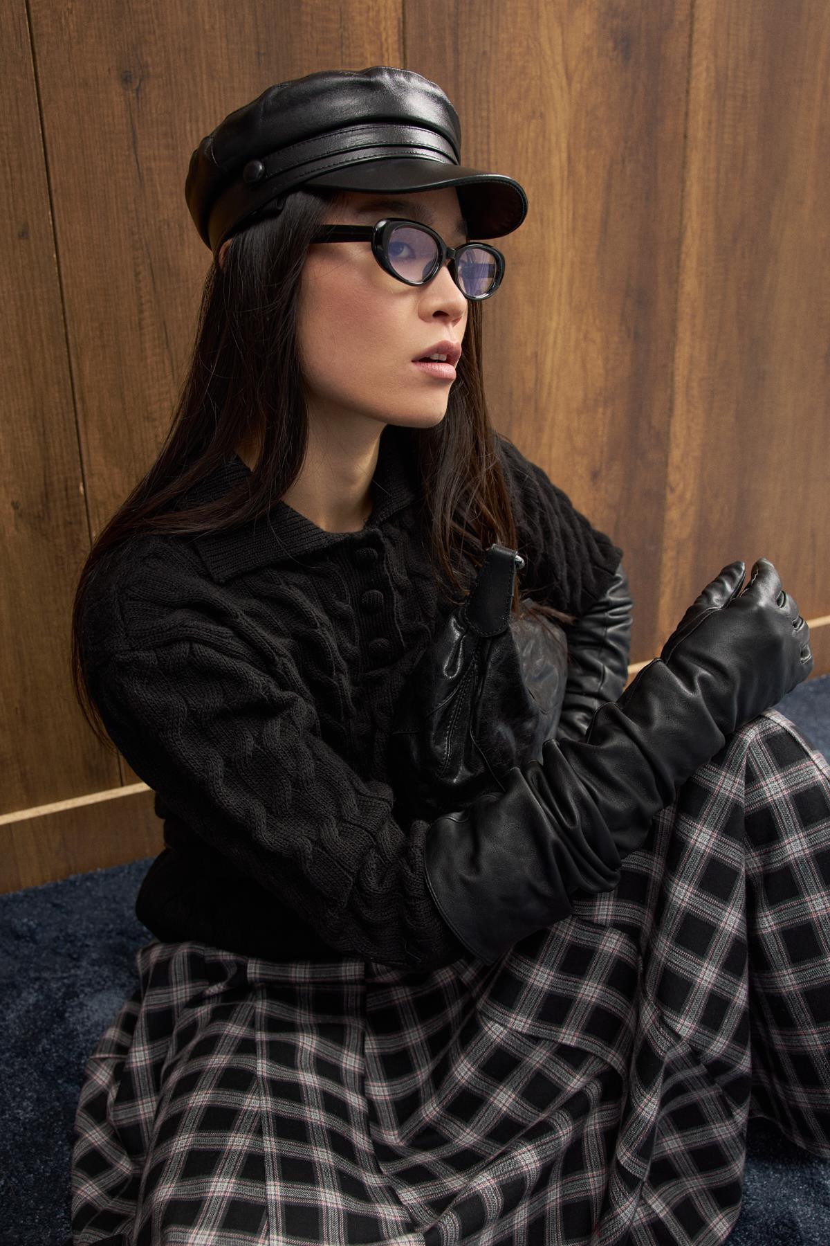 Theo Polo Yaka Saç Örgülü Kazak - Siyah