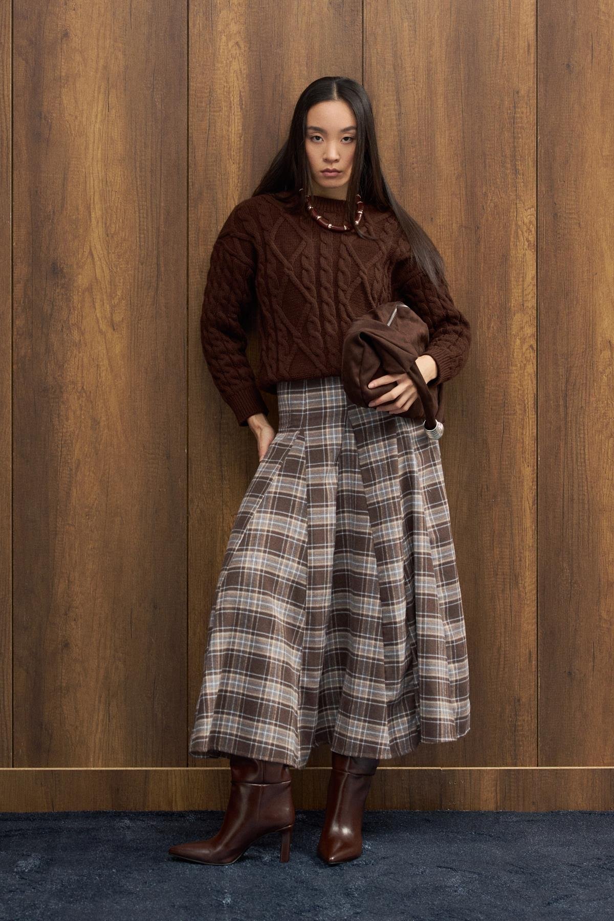 Tory Saç Örgülü Basic Kazak - Acı kahve 