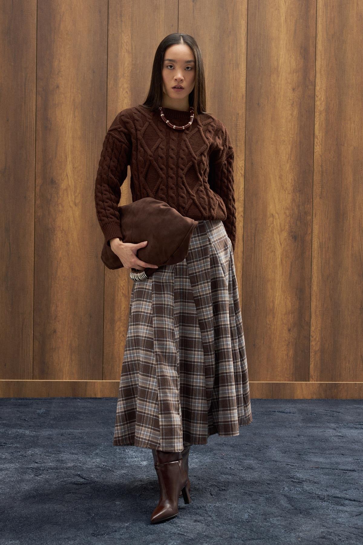 Tory Saç Örgülü Basic Kazak - Acı kahve 