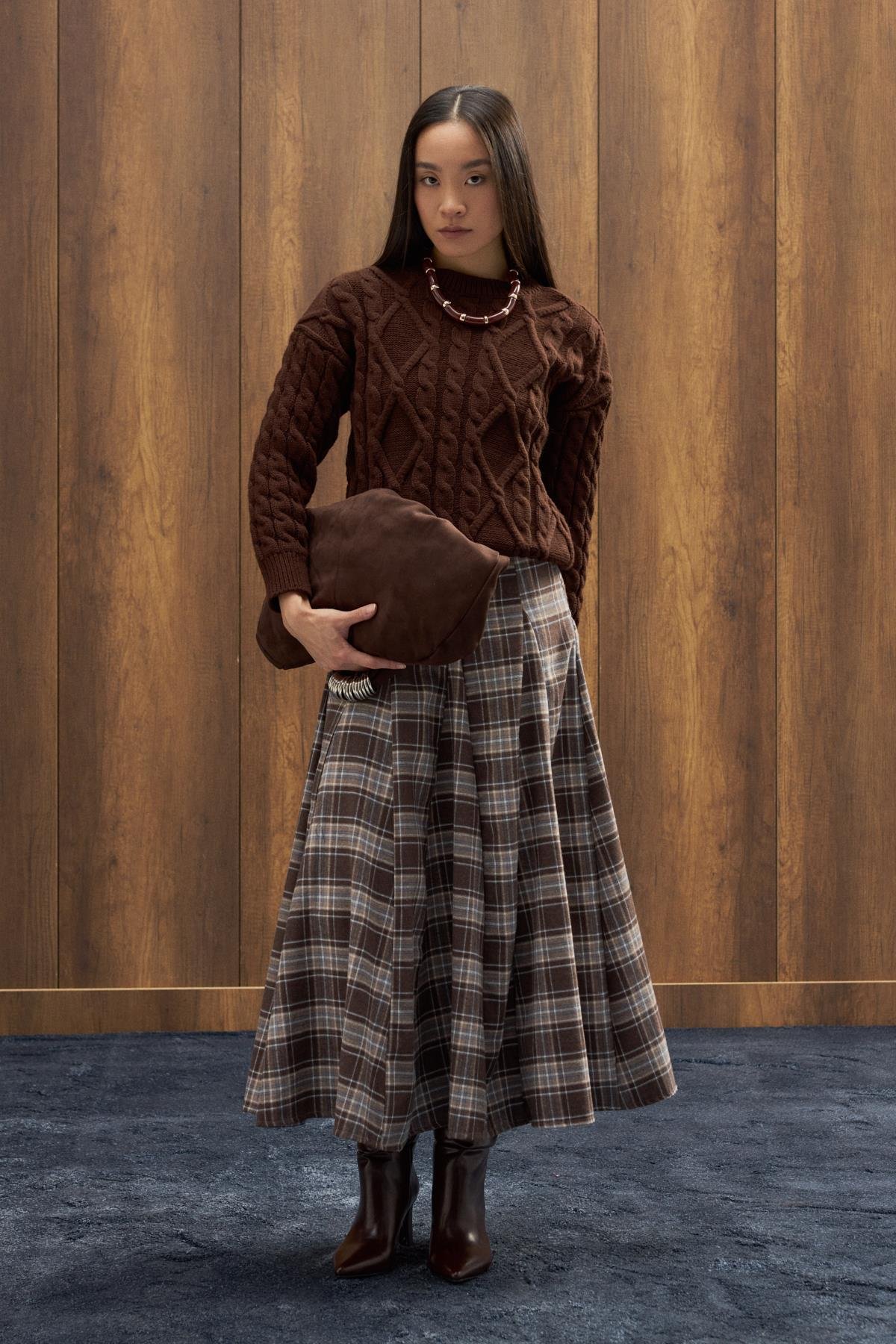 Tory Saç Örgülü Basic Kazak - Acı kahve 