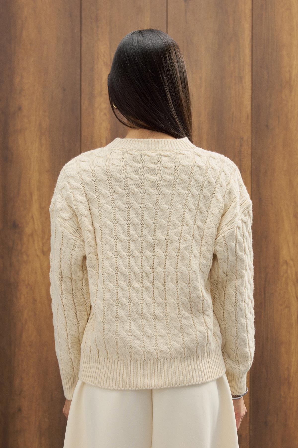 Tory Saç Örgülü Basic Kazak - Bej