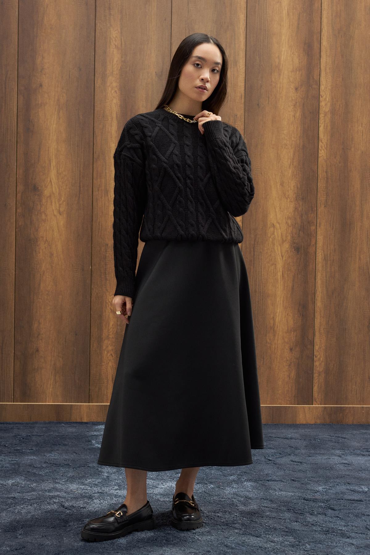 Tory Saç Örgülü Basic Kazak - Siyah 