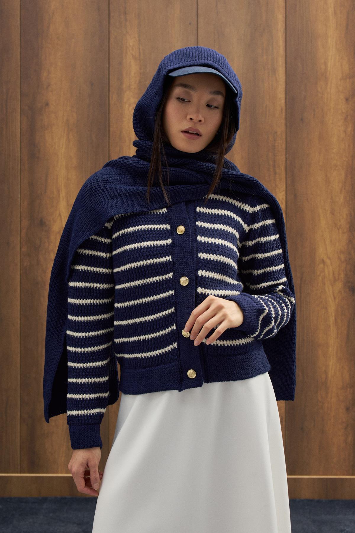 Triko Atkılı Bere - Lacivert