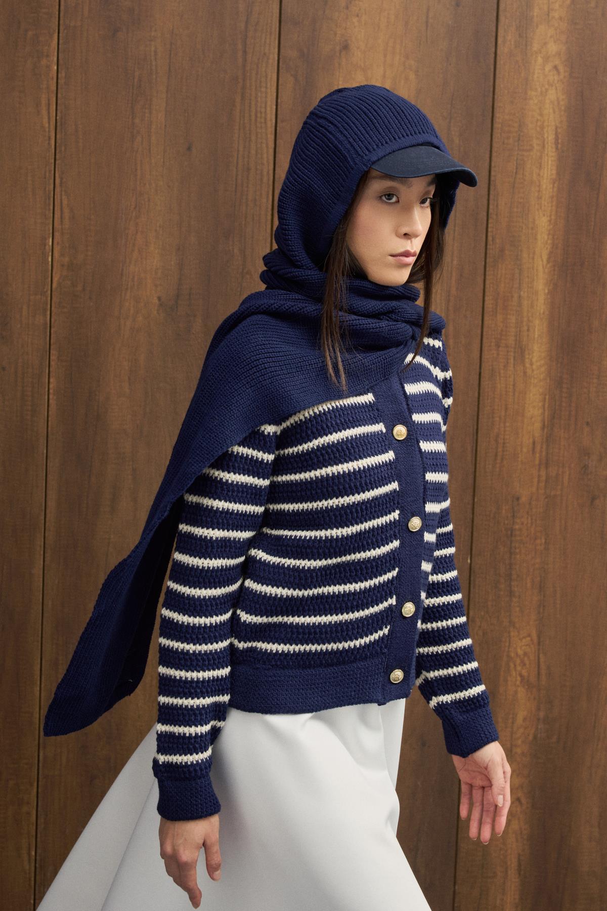 Triko Atkılı Bere - Lacivert