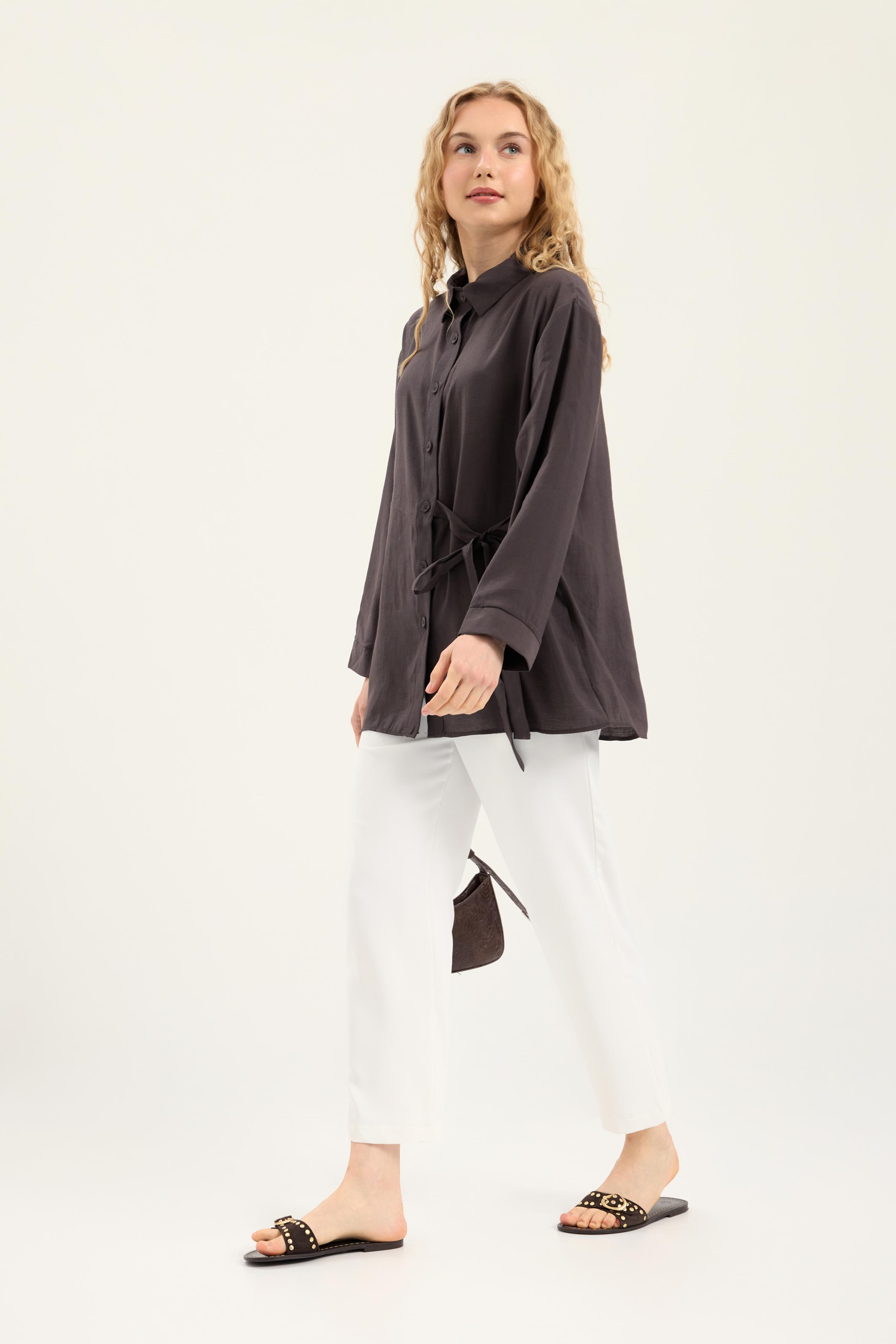 Twıla Bağcıklı Modal Gömlek - Acı kahve