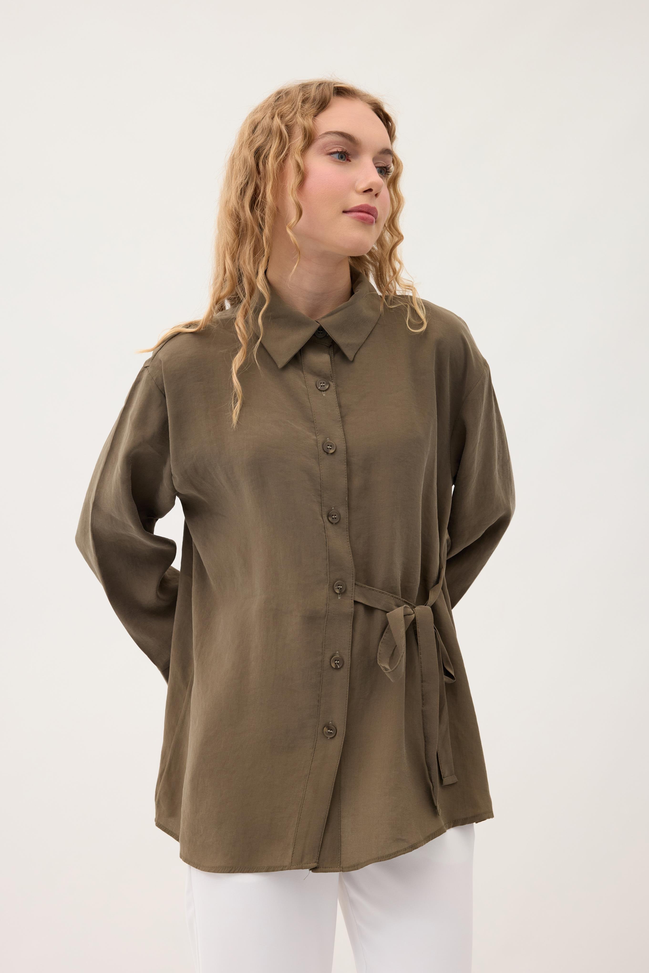 Twıla Bağcıklı Modal Gömlek - Haki