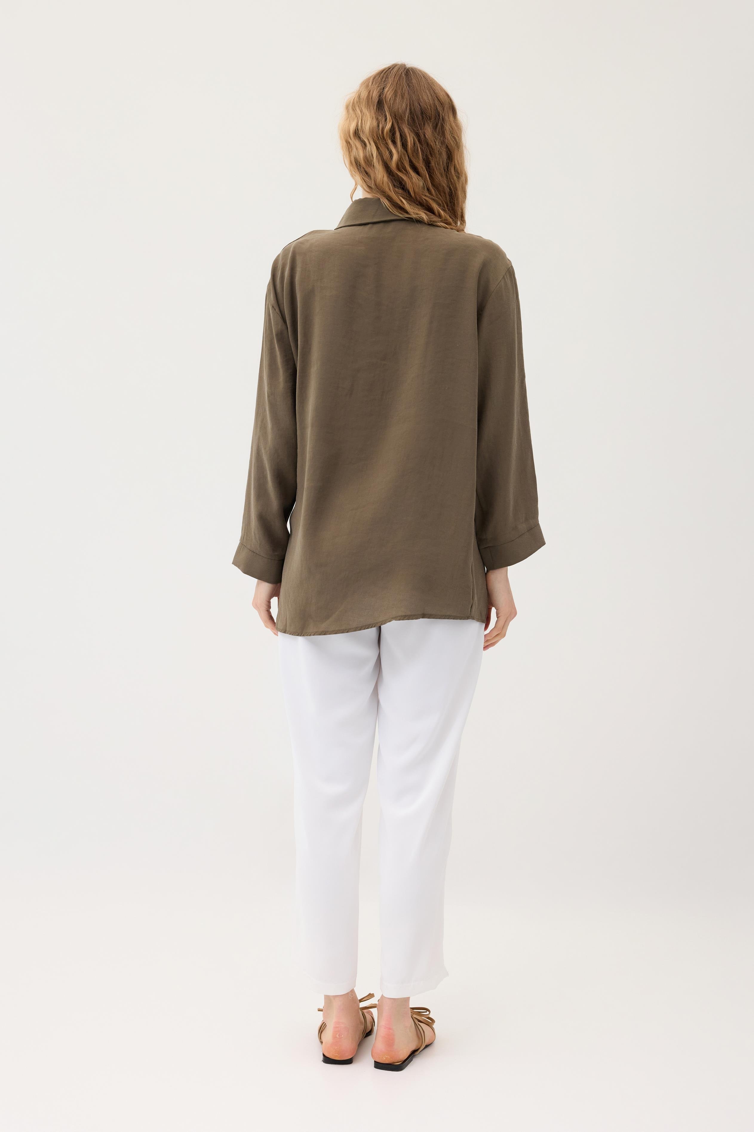 Twıla Bağcıklı Modal Gömlek - Haki