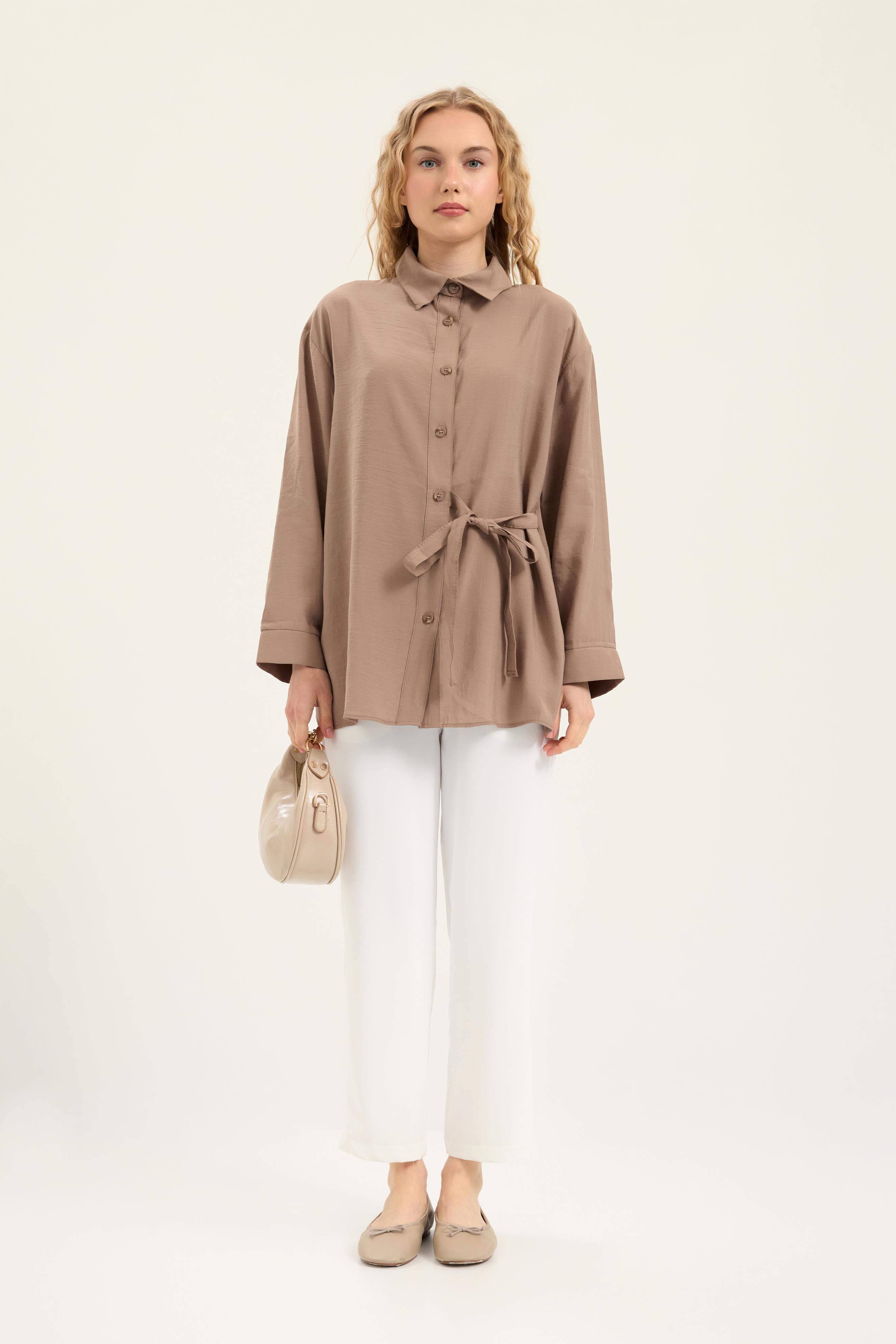 Twıla Bağcıklı Modal Gömlek - Koyu vizon 