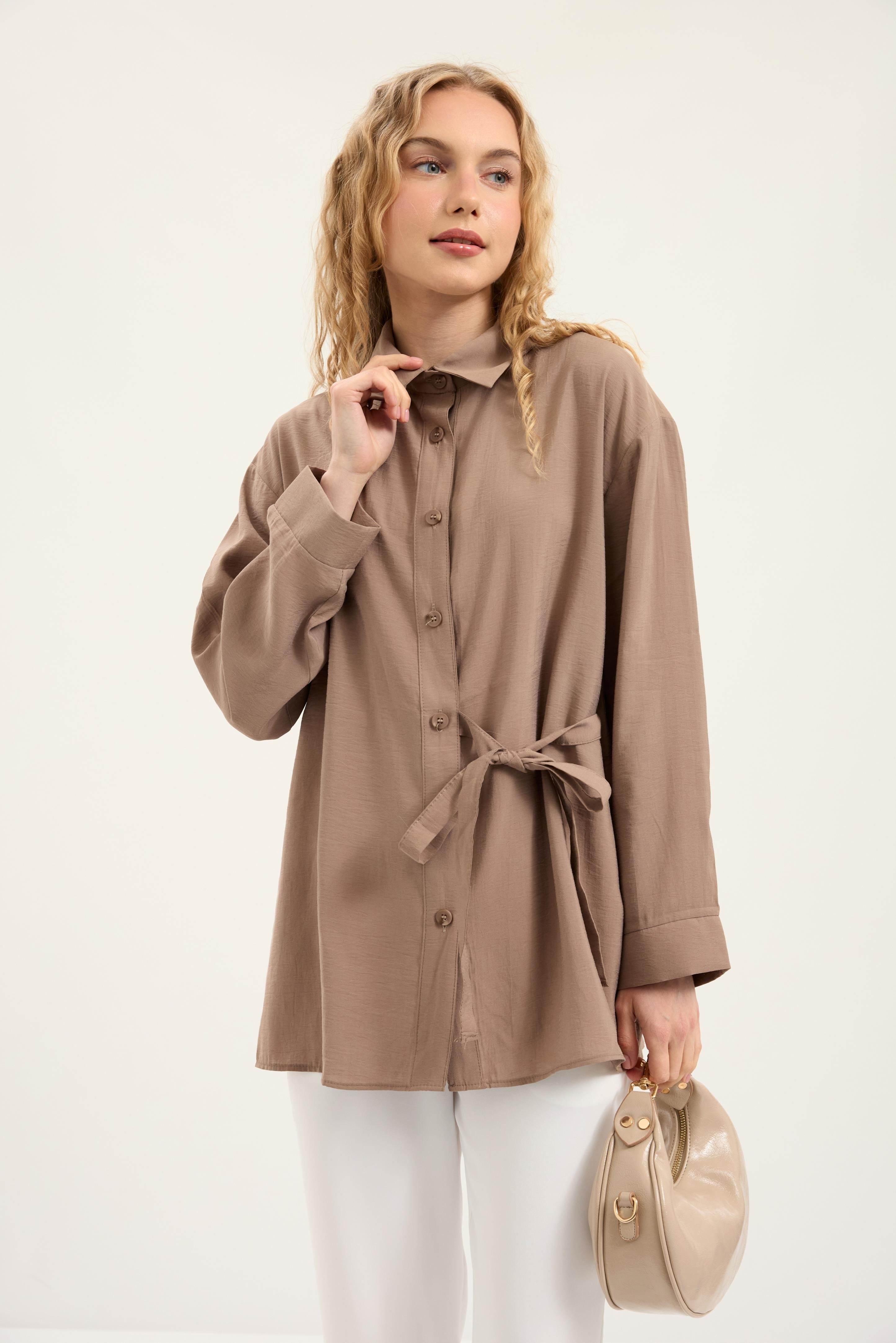 Twıla Bağcıklı Modal Gömlek - Koyu vizon 